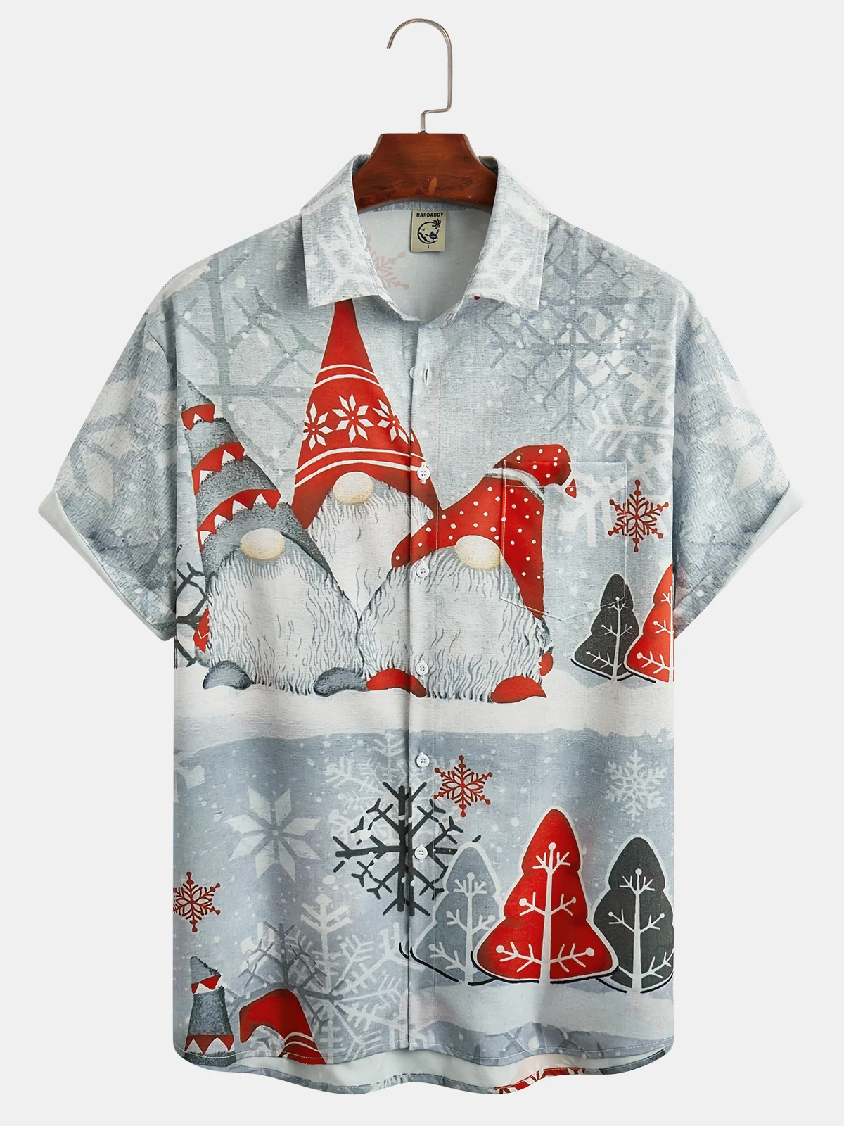 Christmas Gnomes Chest Pocket Short Sleeve Casual Shirt