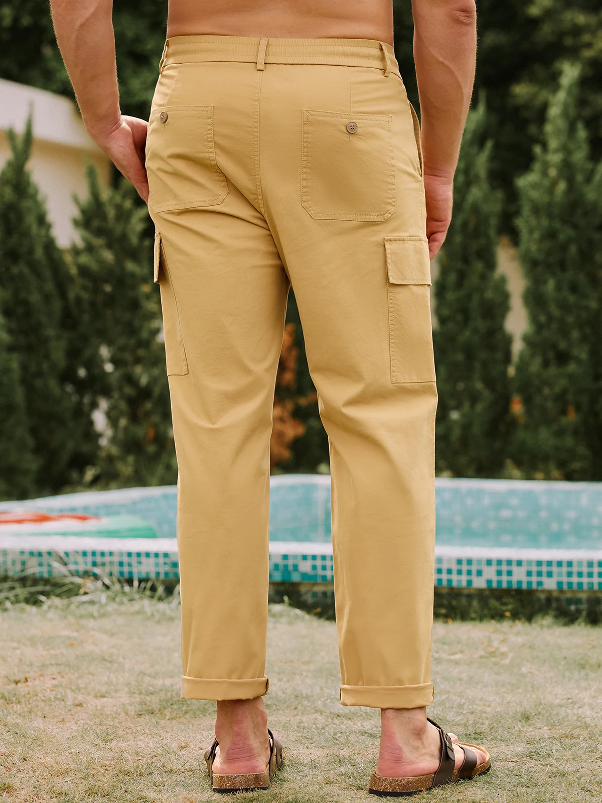 Cotton-blend Multi-pocket Cargo Trousers