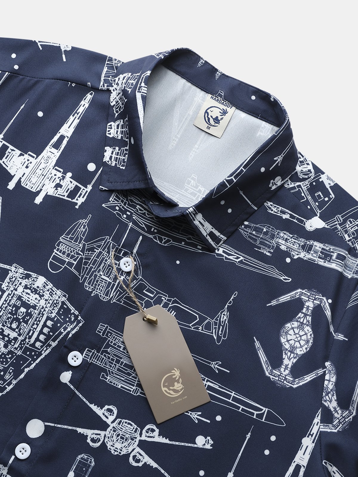 Hardaddy Mens Aerospace Machine Print Casual Breathable Short Sleeve Hawaiian Shirt