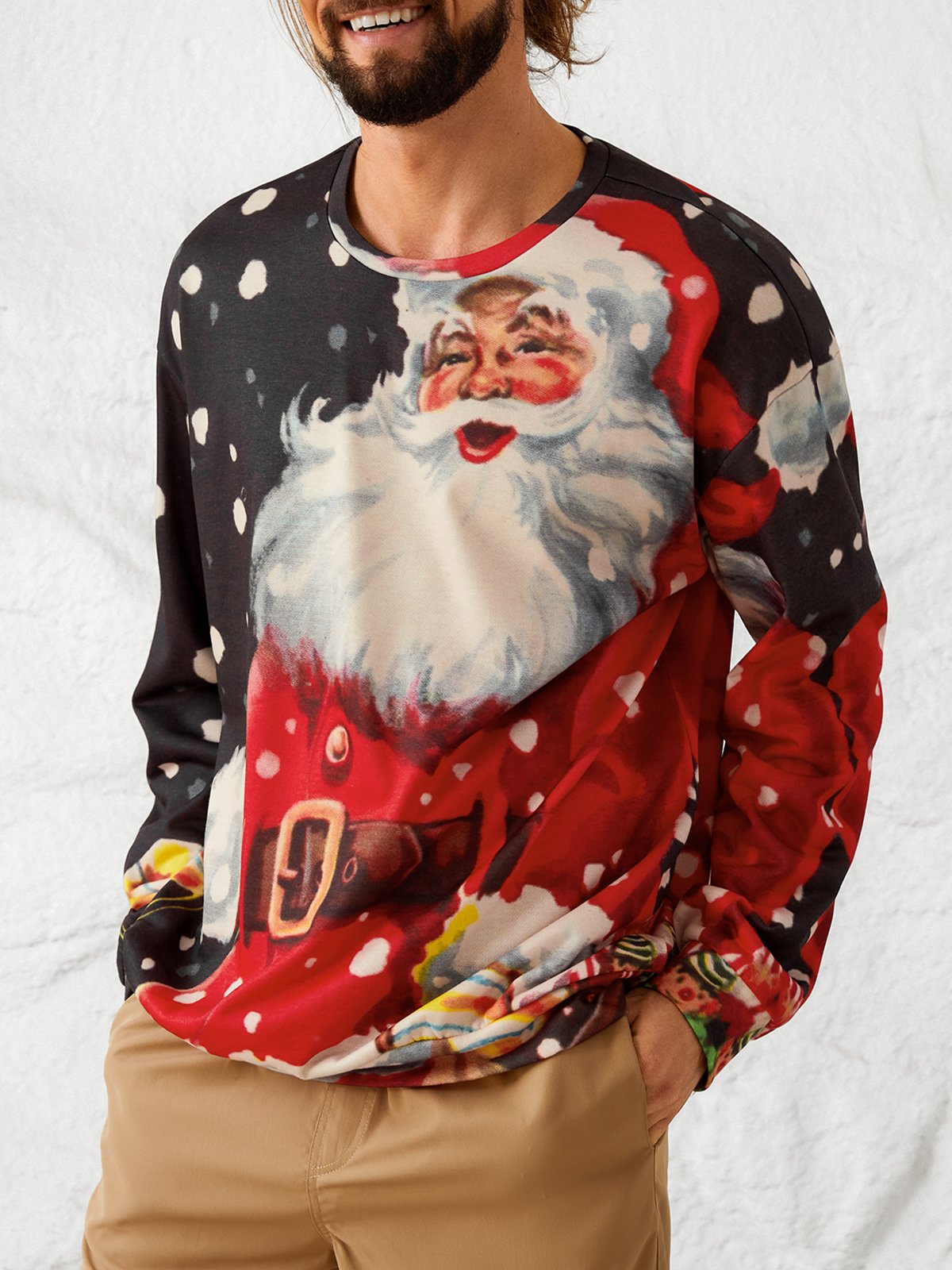 Hardaddy Men's Christmas Graphic Print Crew Neck Sweatshirt