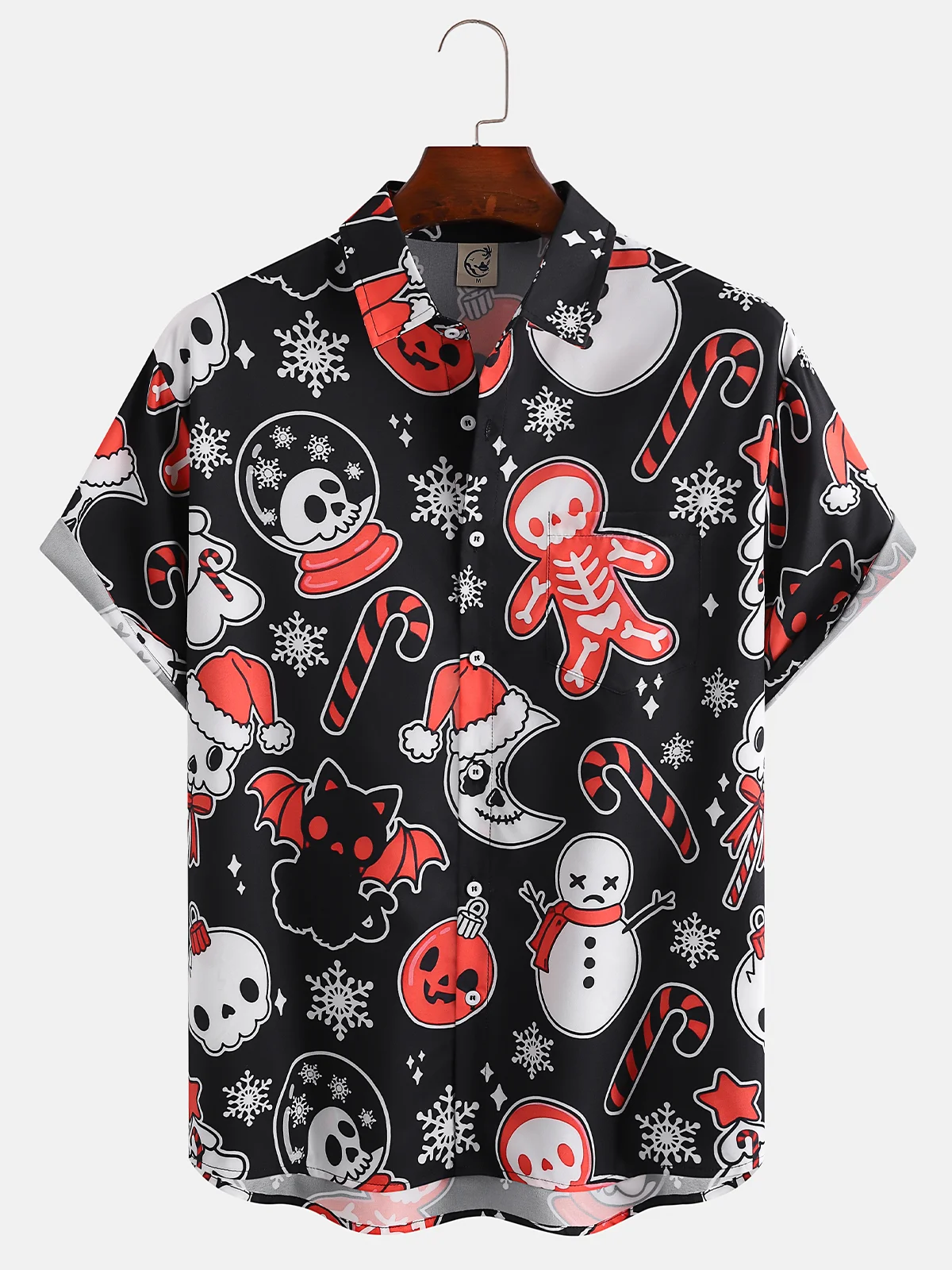 Men's New Christmas Skull Print Casual Breathable Hawaiian Short Sleeve Shirt