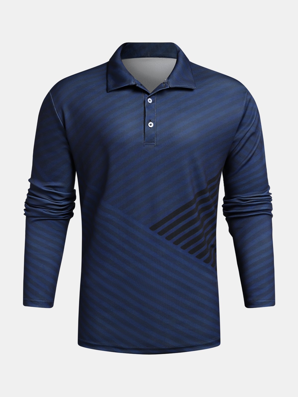 Striped  Buttons Long Sleeve Polo
