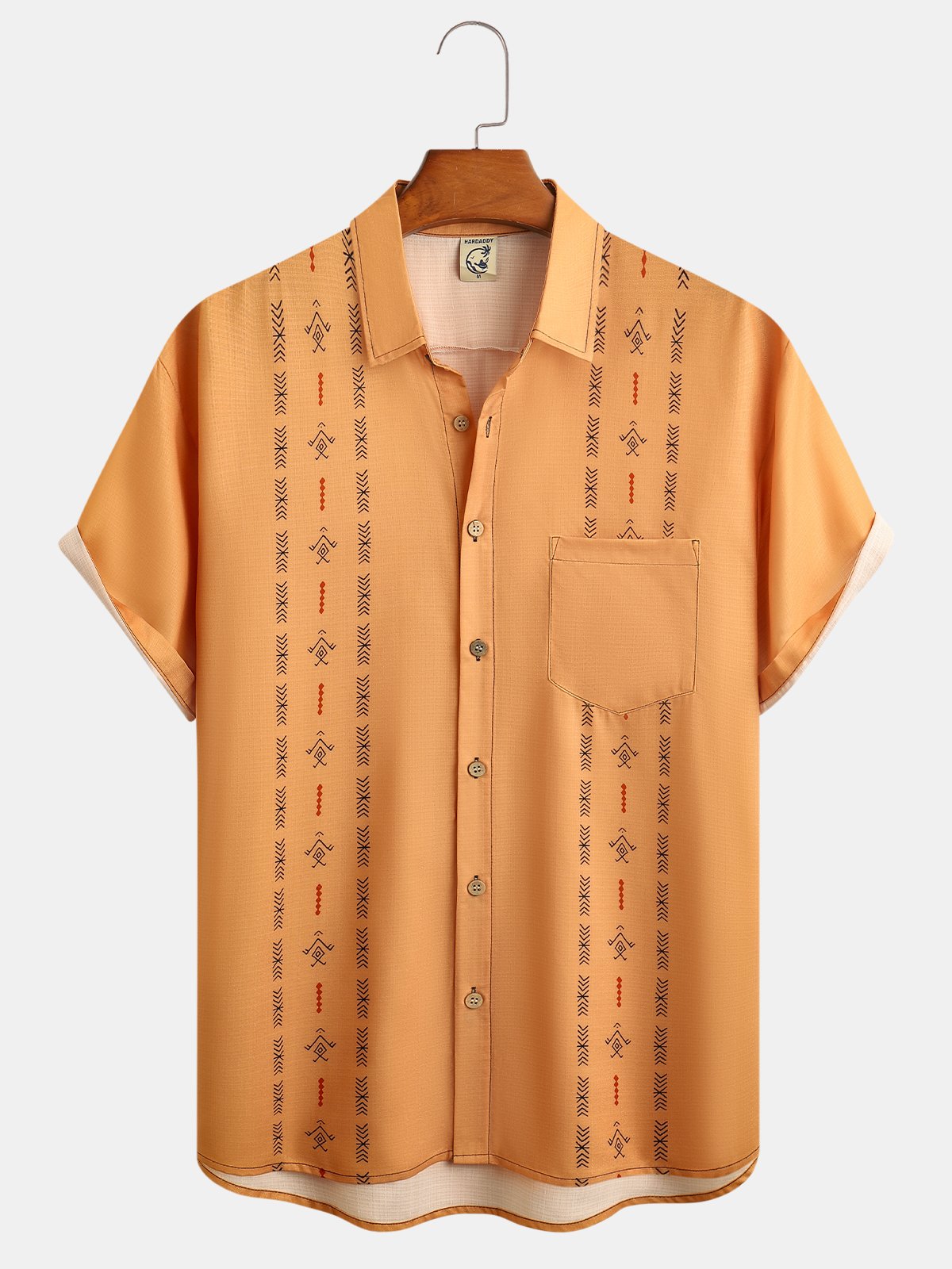 Hardaddy Stripe Chest Pocket Short Sleeve Casual Bowling Shirt