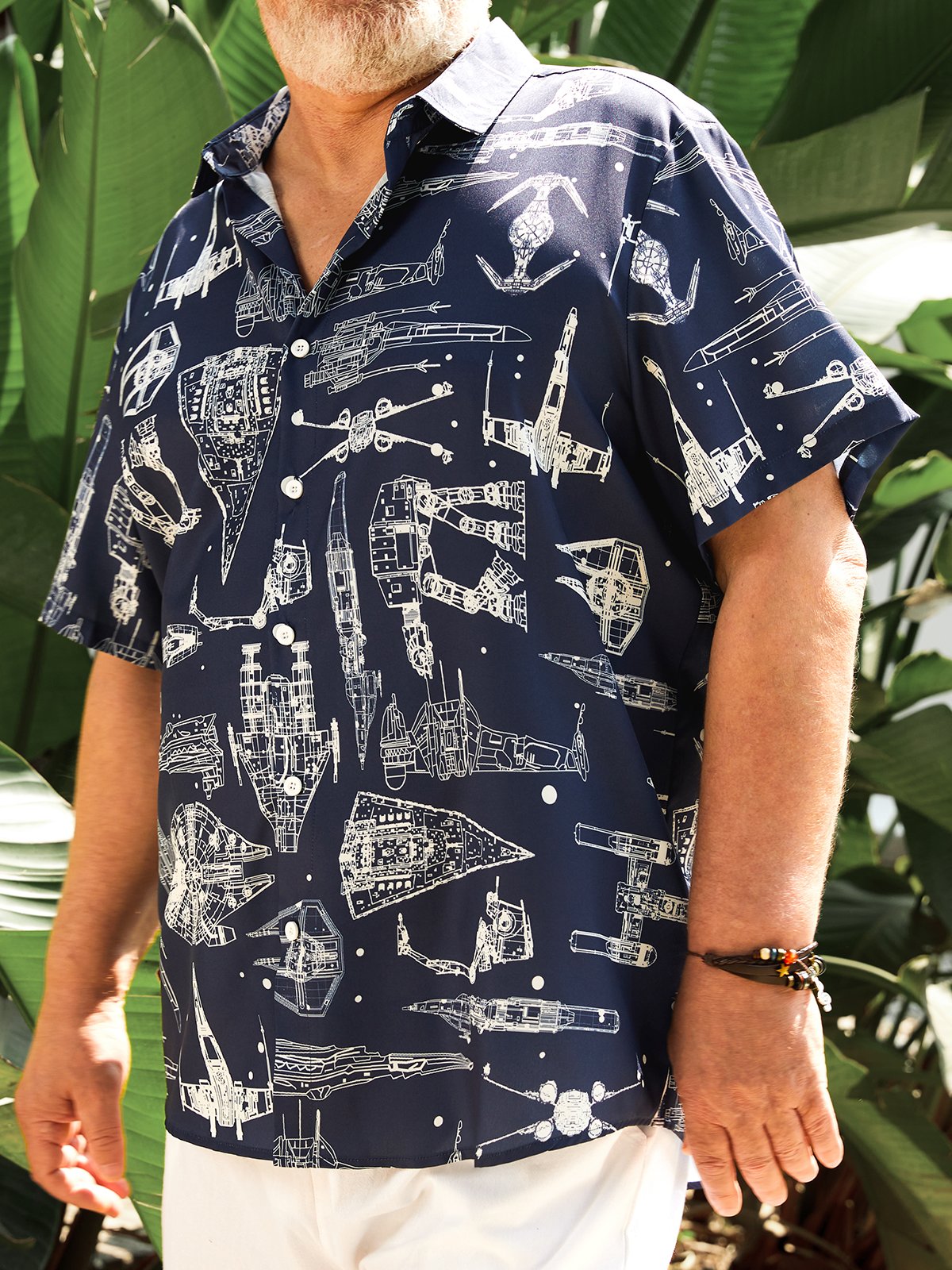 Hardaddy Big Size Universe Space Shuttle Chest Pocket Short Sleeve Casual Shirt