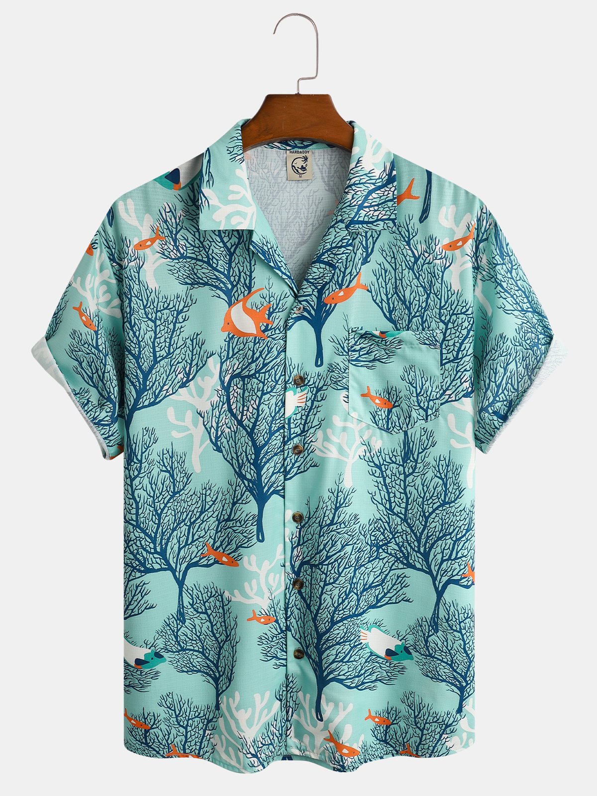 Coral Chest Pocket Short Sleeve Aloha Shirt