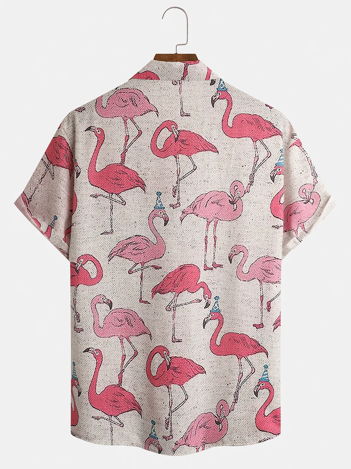 Flamingo Chest Pocket Short Sleeve Aloha Shirt