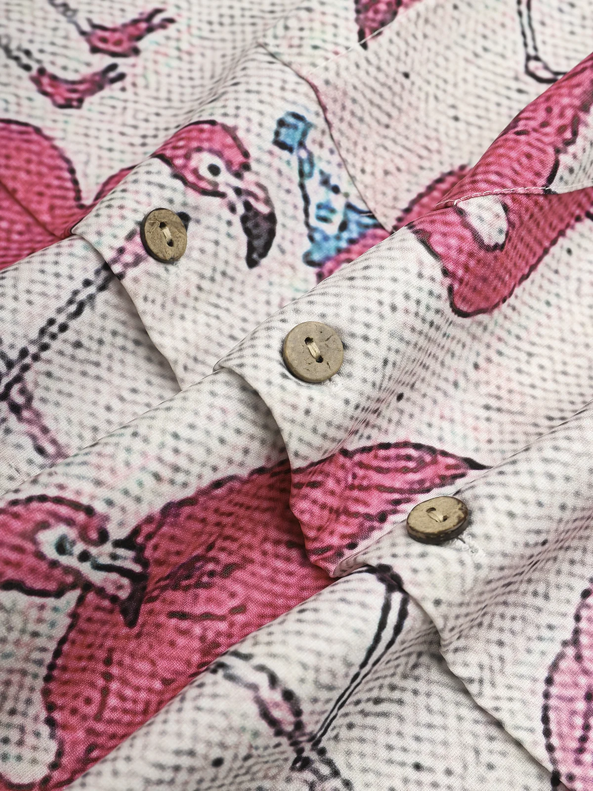 Flamingo Chest Pocket Short Sleeve Aloha Shirt