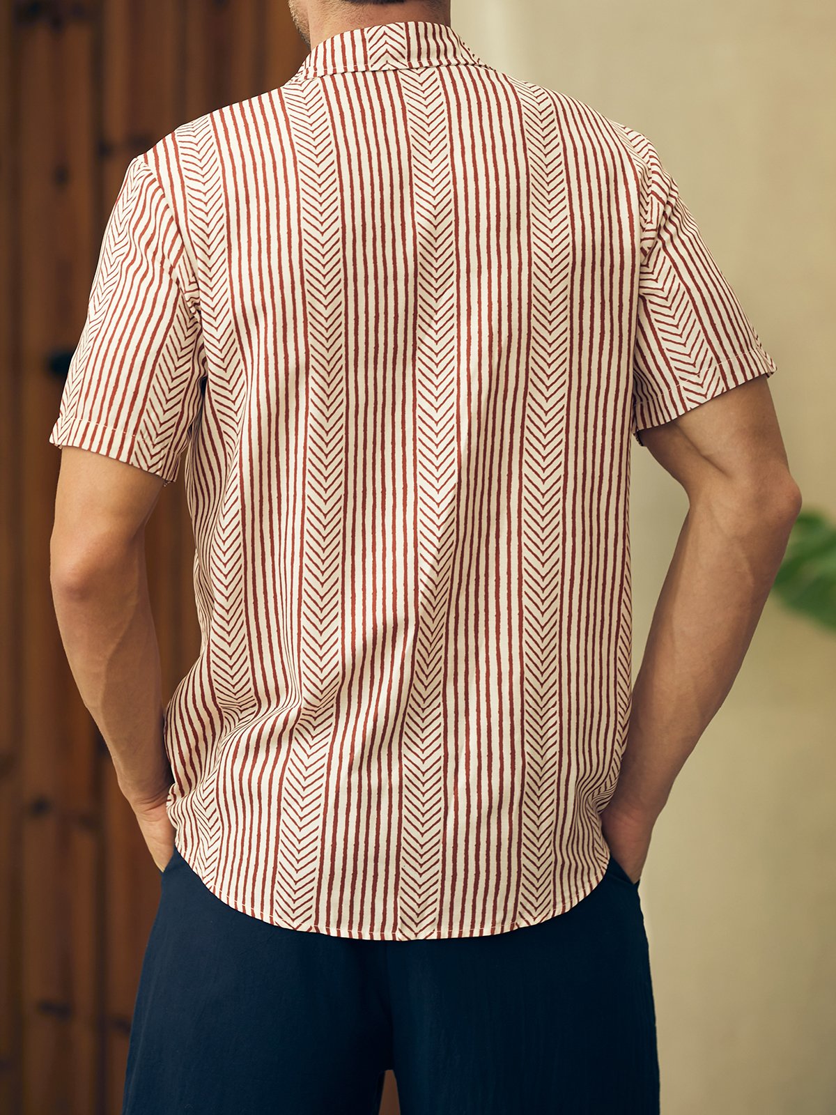 Hardaddy Shirts For Father Retro Striped Chest Pocket Short Sleeve Shirt