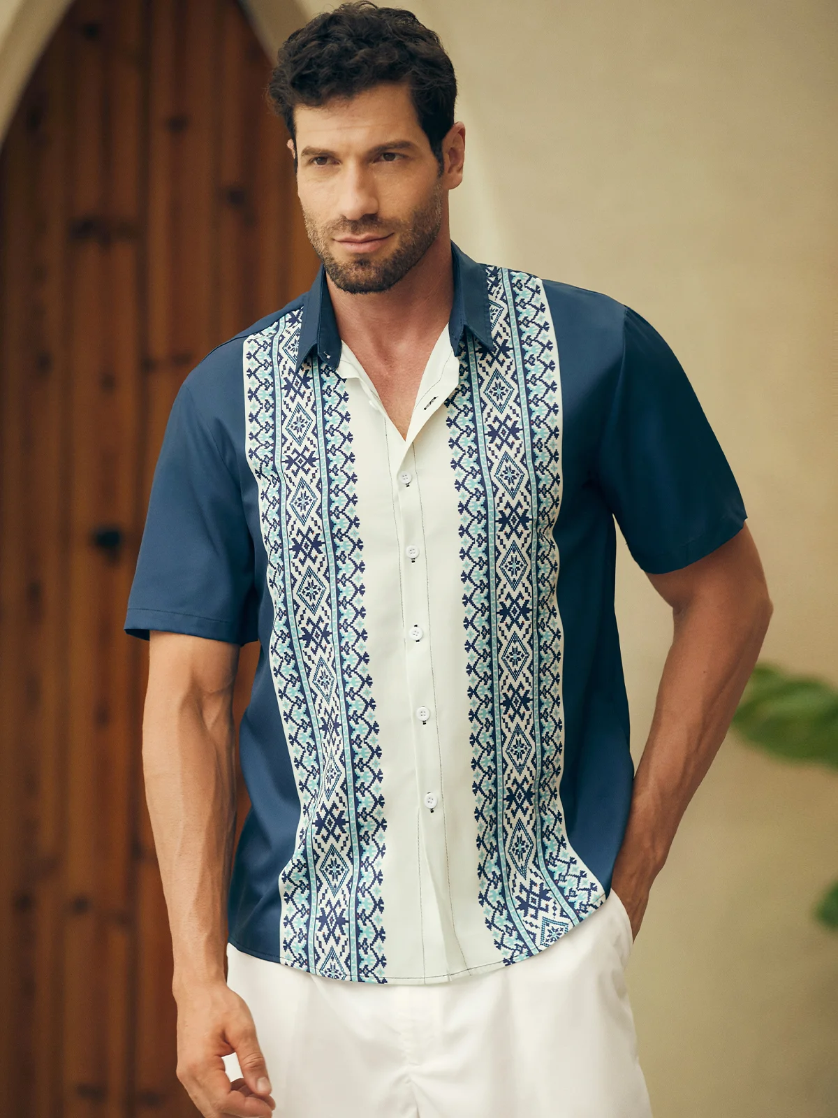 Men's Renaissance Vintage Striped Print Casual Breathable Short Sleeve Shirt