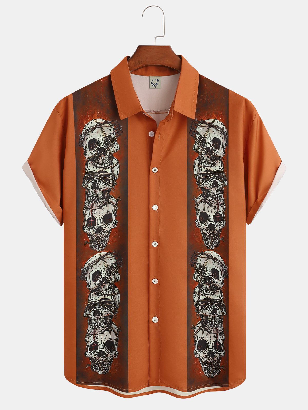 Men's Halloween Pumpkin Print Anti-Wrinkle Moisture Wicking Fabric Fashion Hawaiian Lapel Short Sleeve Shirt