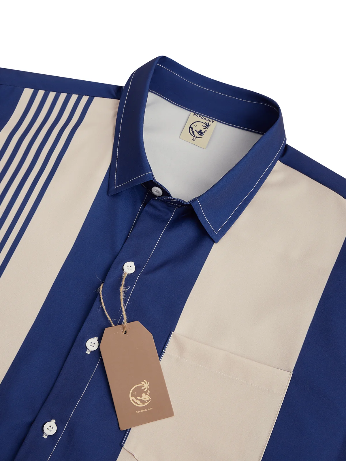 Hardaddy Geometric Stripe Chest Pocket Short Sleeve Casual Shirt