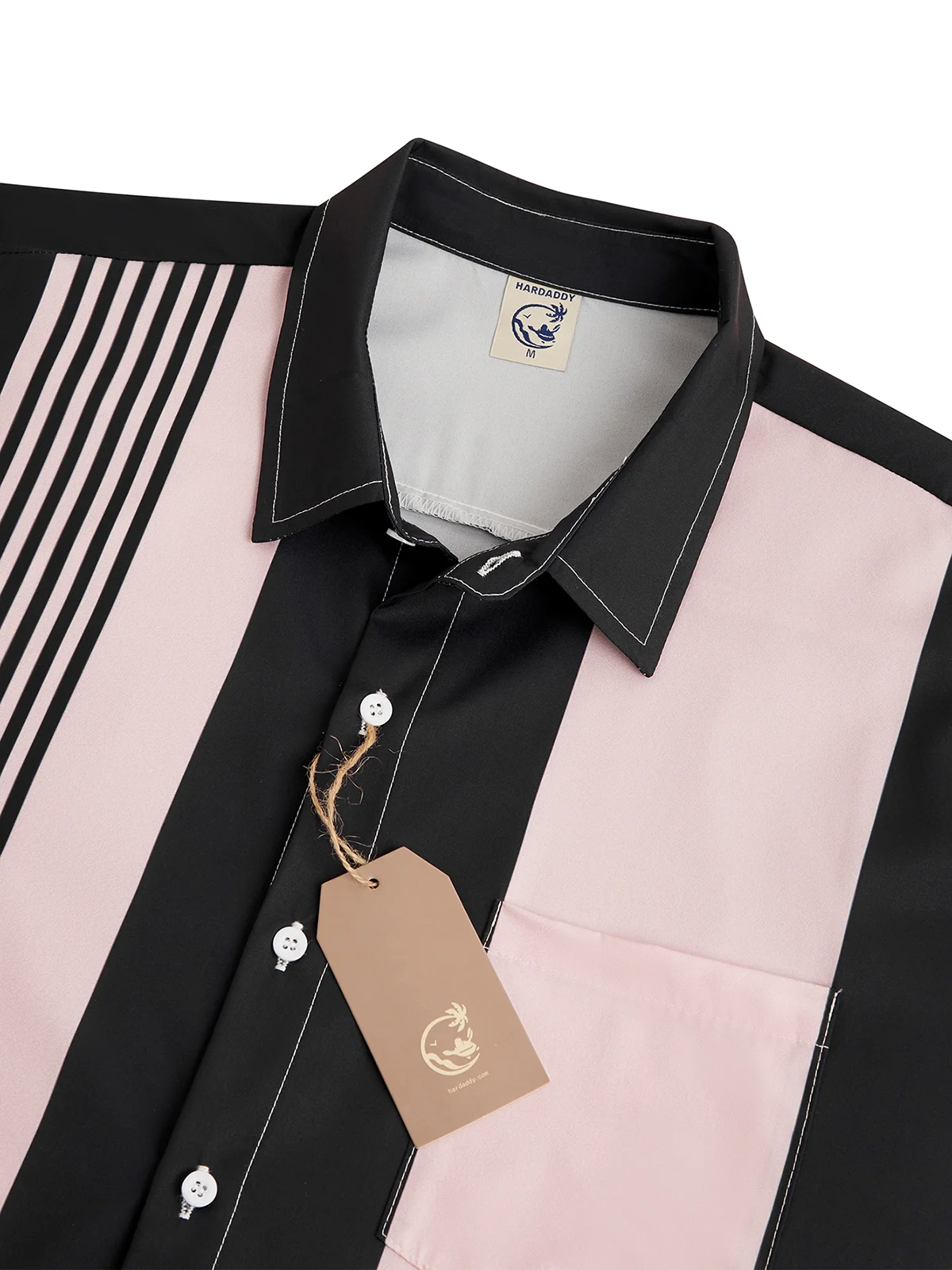 Hardaddy Geometric Stripe Chest Pocket Short Sleeve Casual Shirt