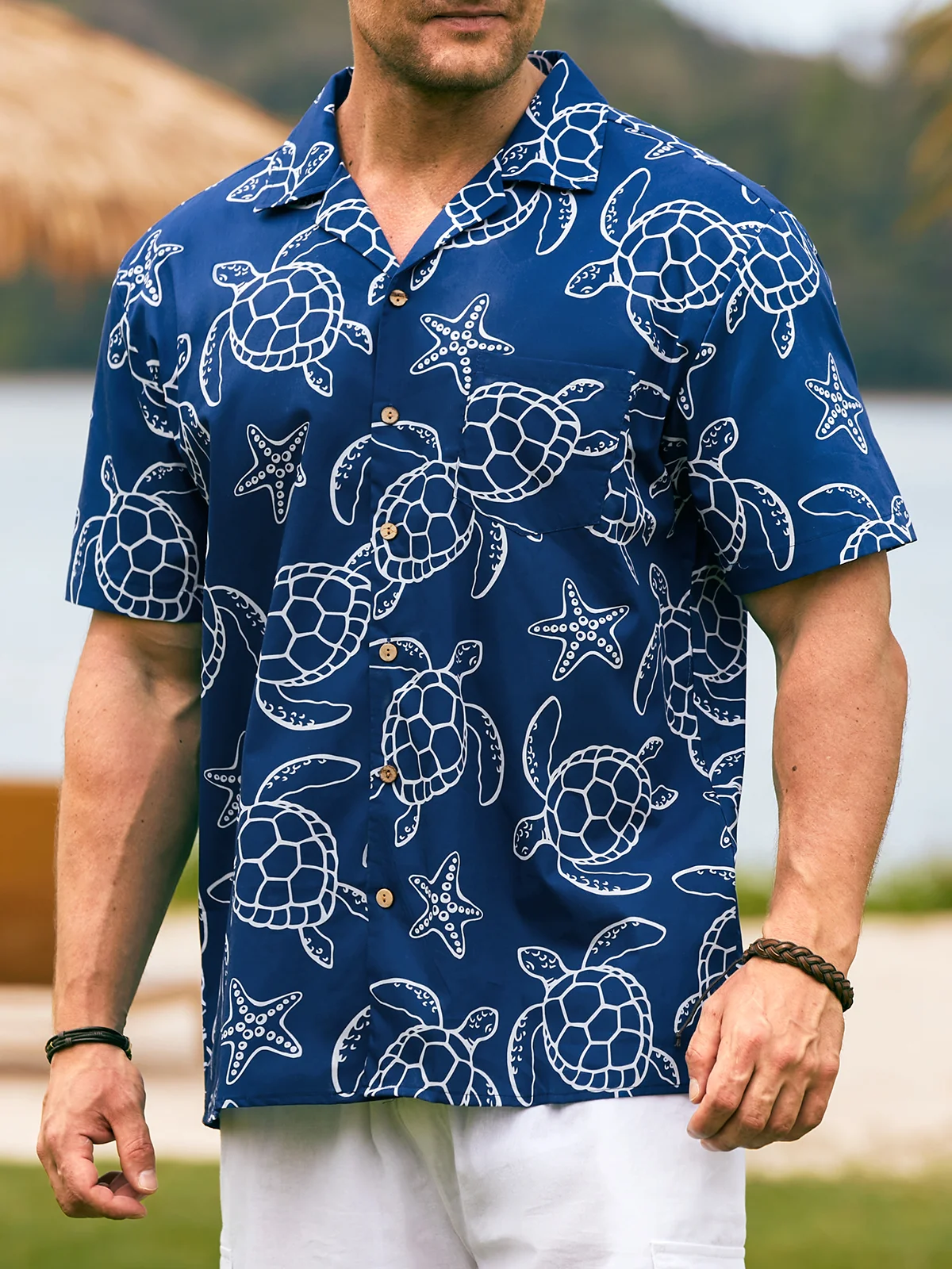 Hardaddy® Cotton Sea Turtle Chest Pocket Aloha Shirt