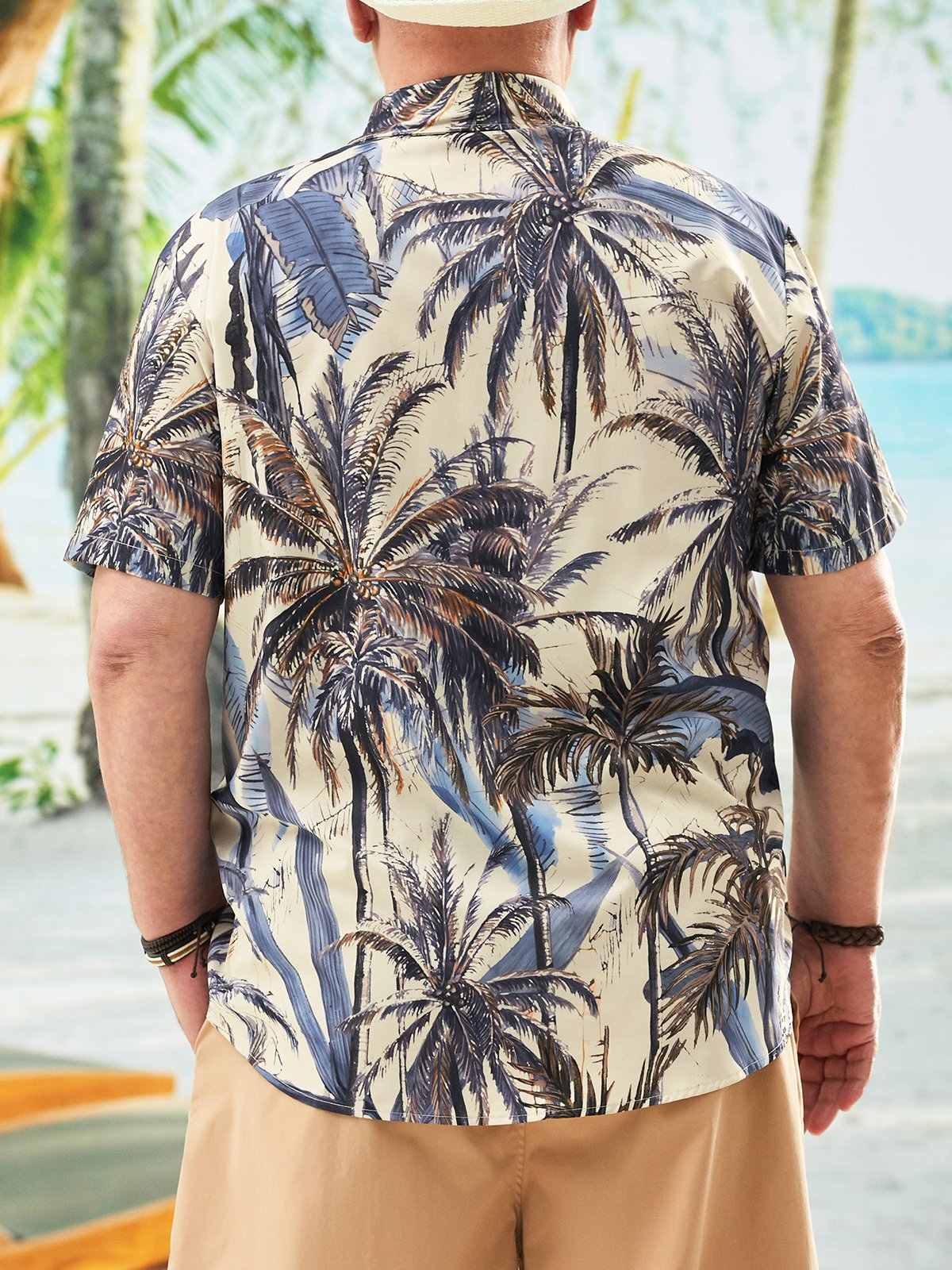 Hardaddy Big Size Palm Tree Chest Pocket Short Sleeve Hawaiian Shirt
