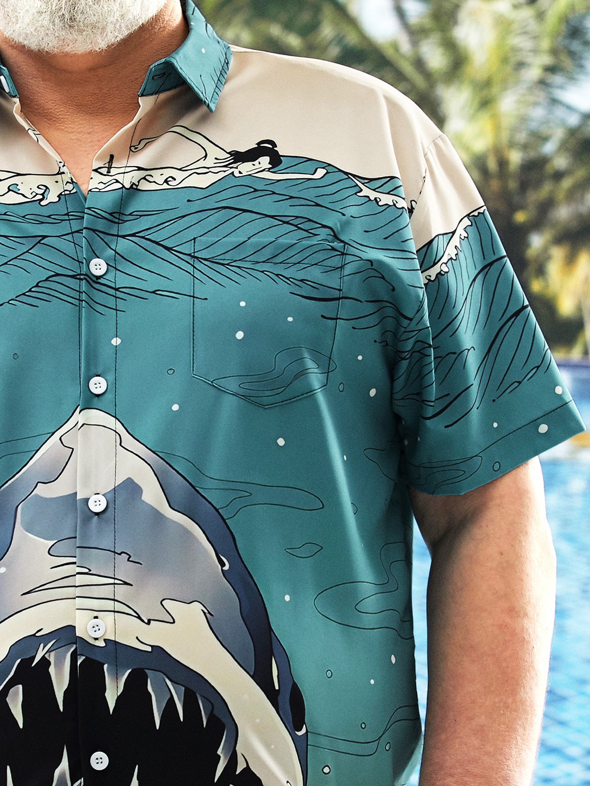 Hardaddy Big Size Ukiyo-e Chest Pocket Short Sleeve Hawaiian Shirt