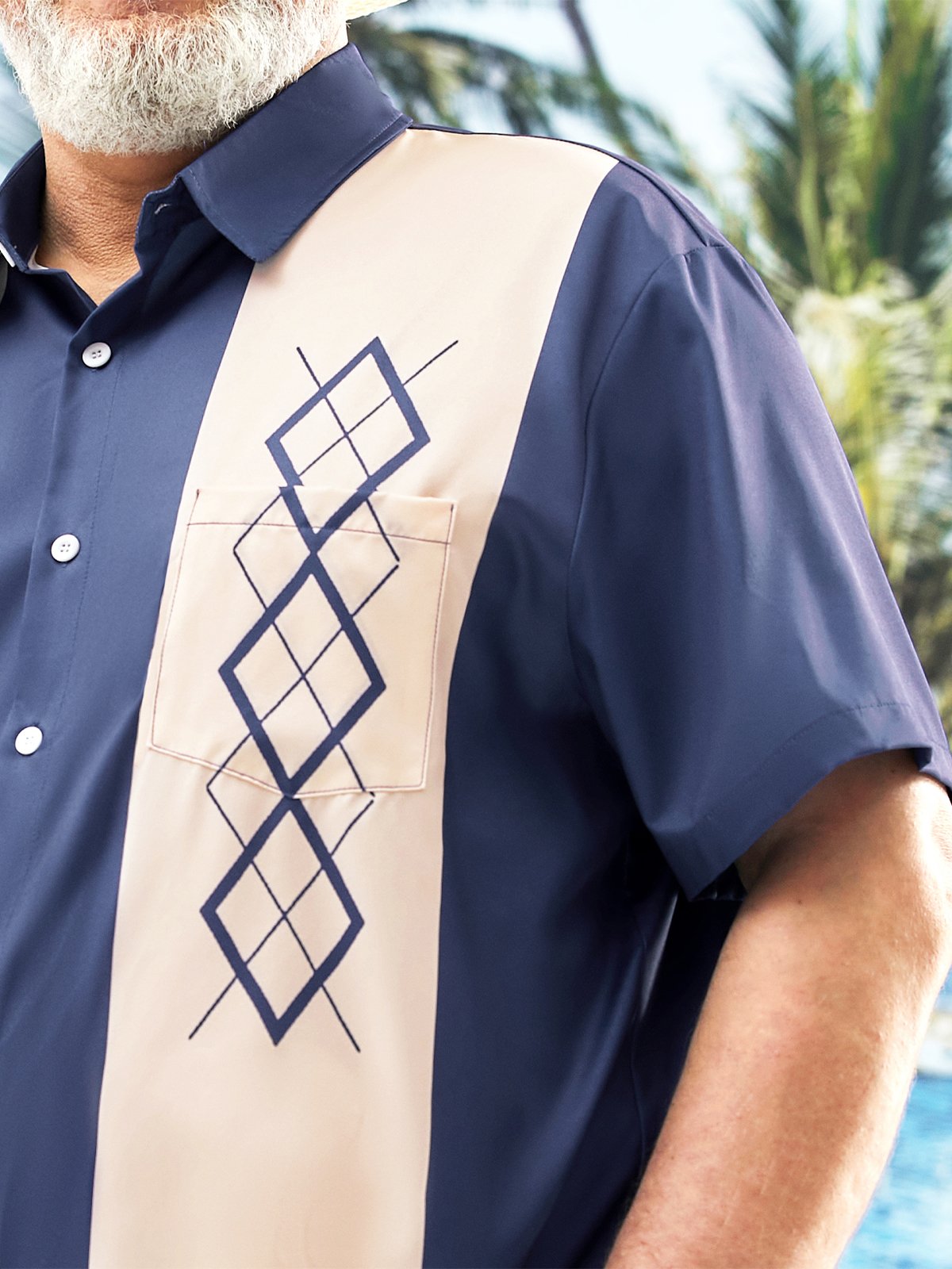 Hardaddy Big Size Mid Century Geometric Chest Pocket Short Sleeve Bowling Shirt