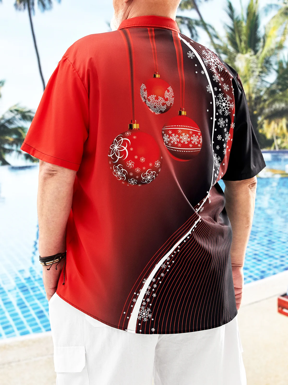 Big Size Christmas Decoration Chest Pocket Short Sleeve Shirt