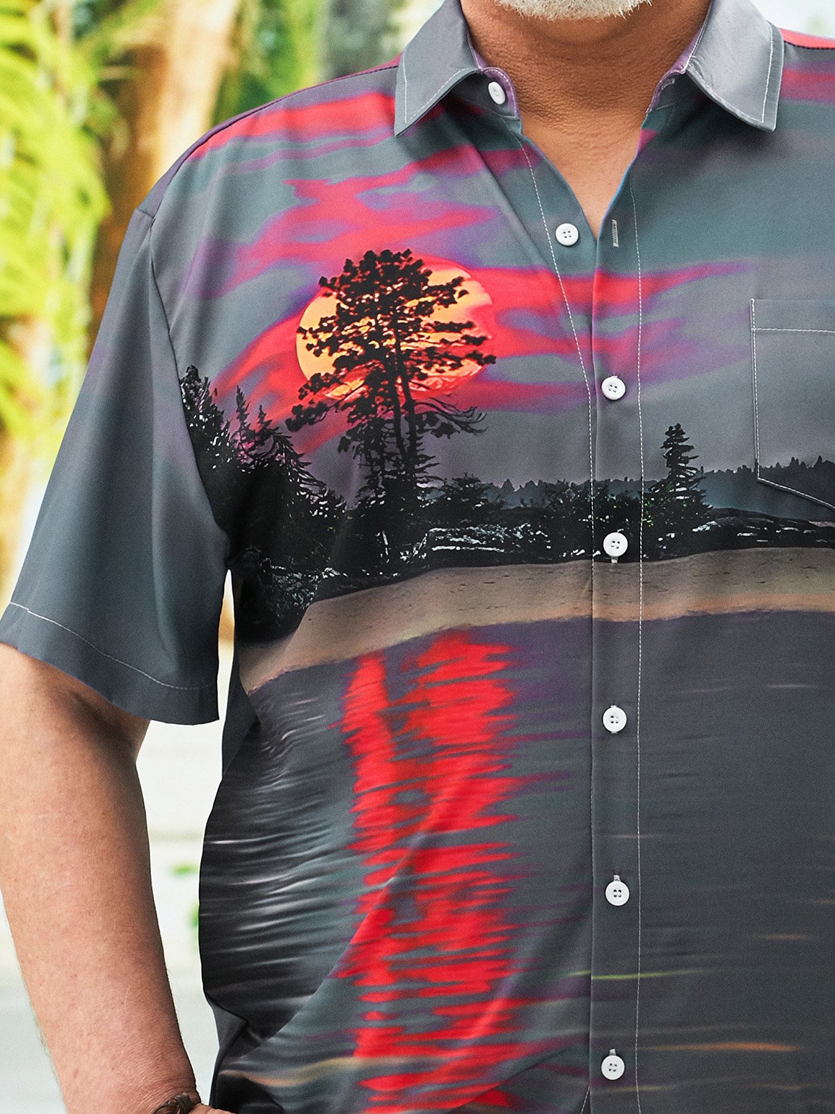 Hardaddy Big Size Sunset Chest Pocket Short Sleeve Hawaiian Shirt