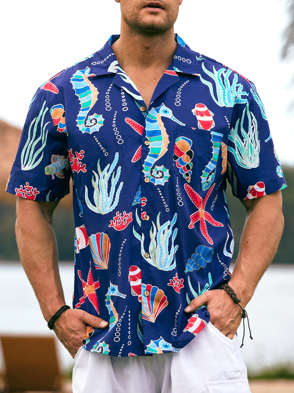 Hardaddy® Cotton Marine Life Chest Pocket Aloha Shirt