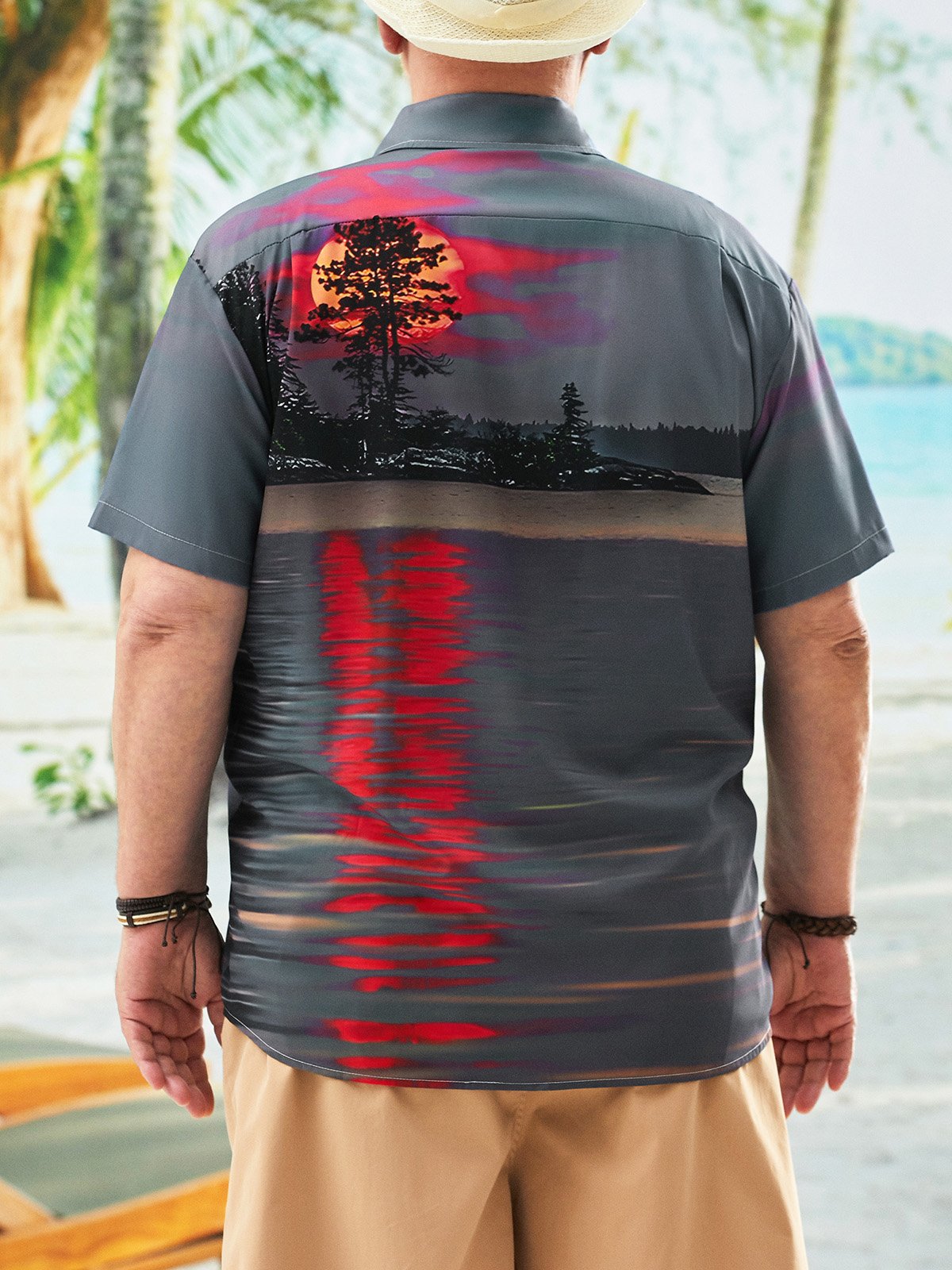 Hardaddy Big Size Sunset Chest Pocket Short Sleeve Hawaiian Shirt
