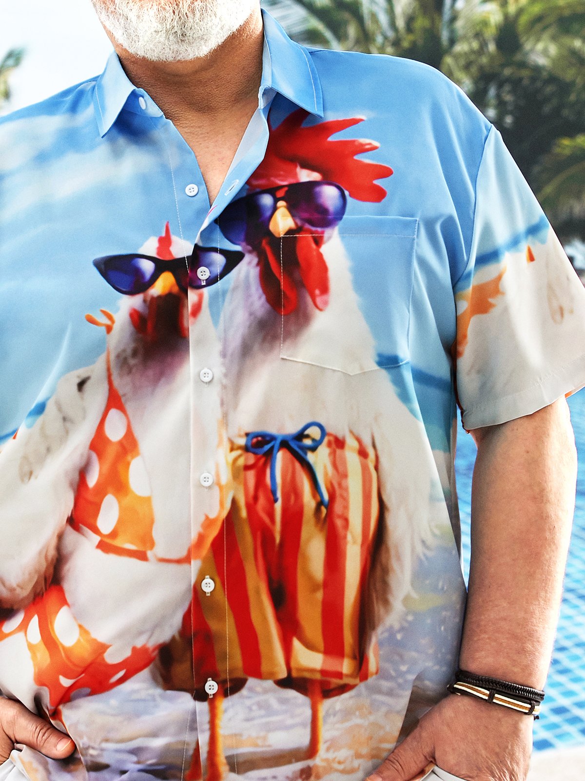 Hardaddy Big Size Rooster Chest Pocket Short Sleeves Hawaiian Shirt