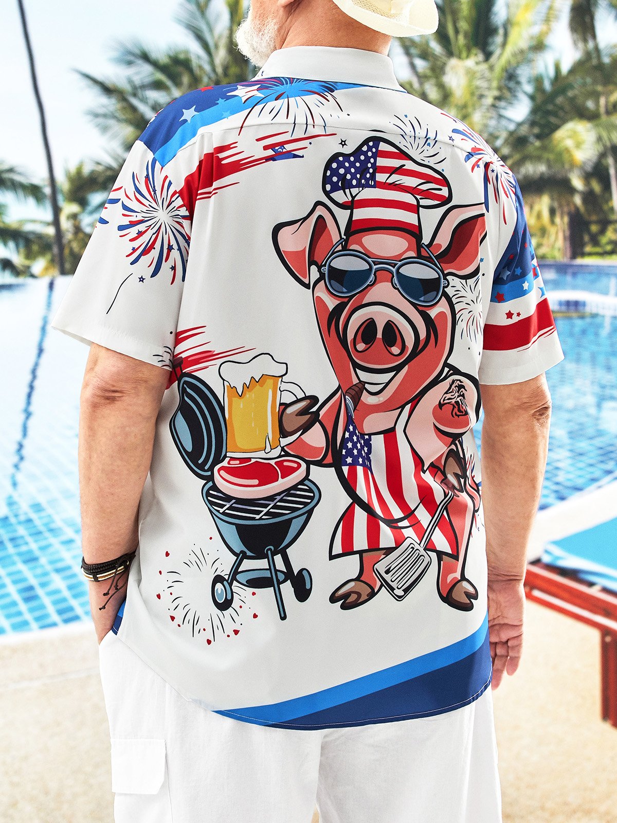 Hardaddy Big Size BBQ Chef Pig Chest Pocket Short Sleeve Hawaiian Shirt
