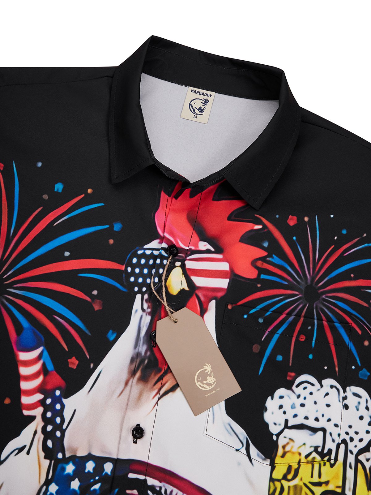 Hardaddy American Flag Rooster Chest Pocket Short Sleeve Casual Shirt