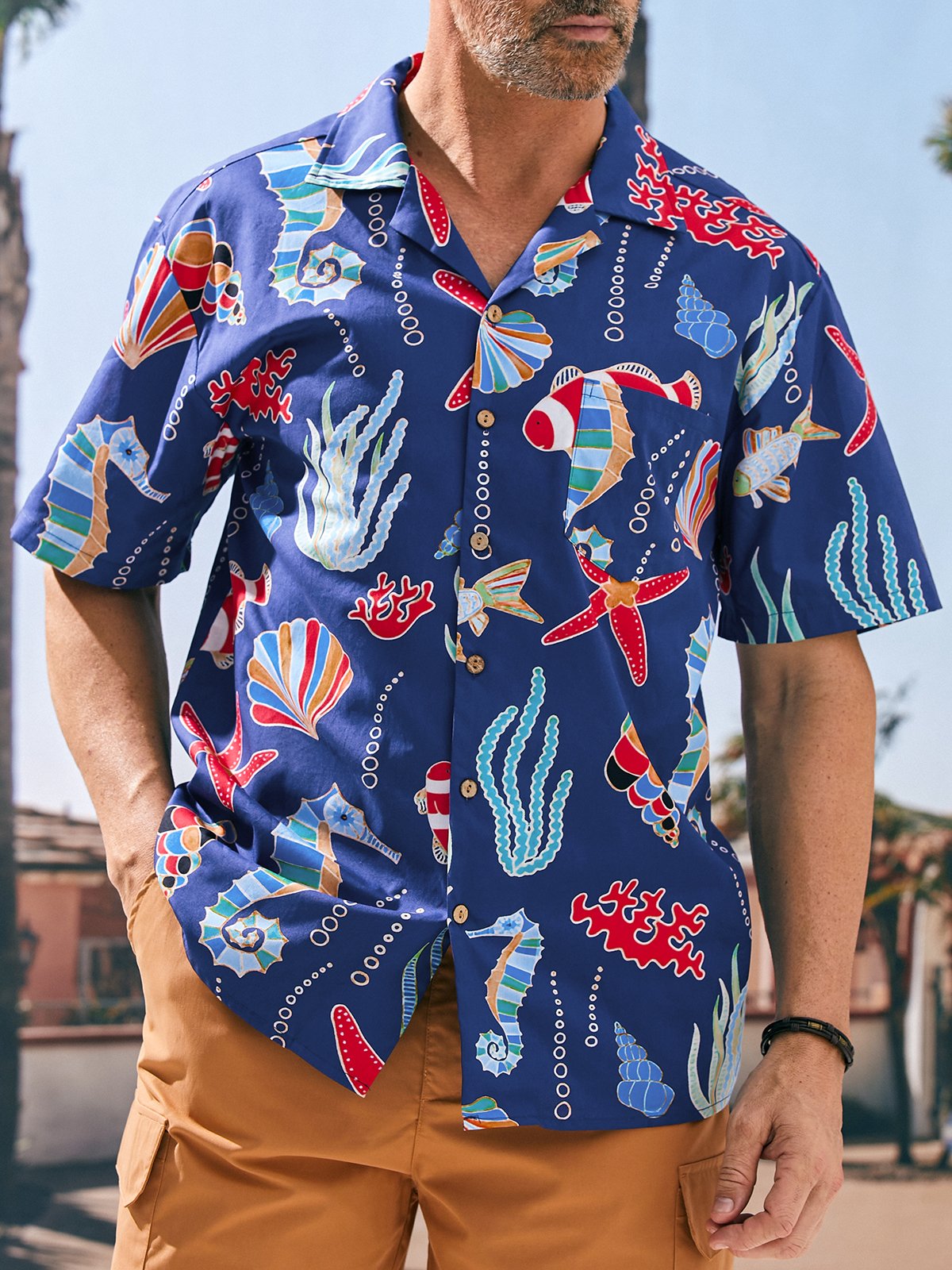 Hardaddy® Cotton Marine Life Chest Pocket Aloha Shirt