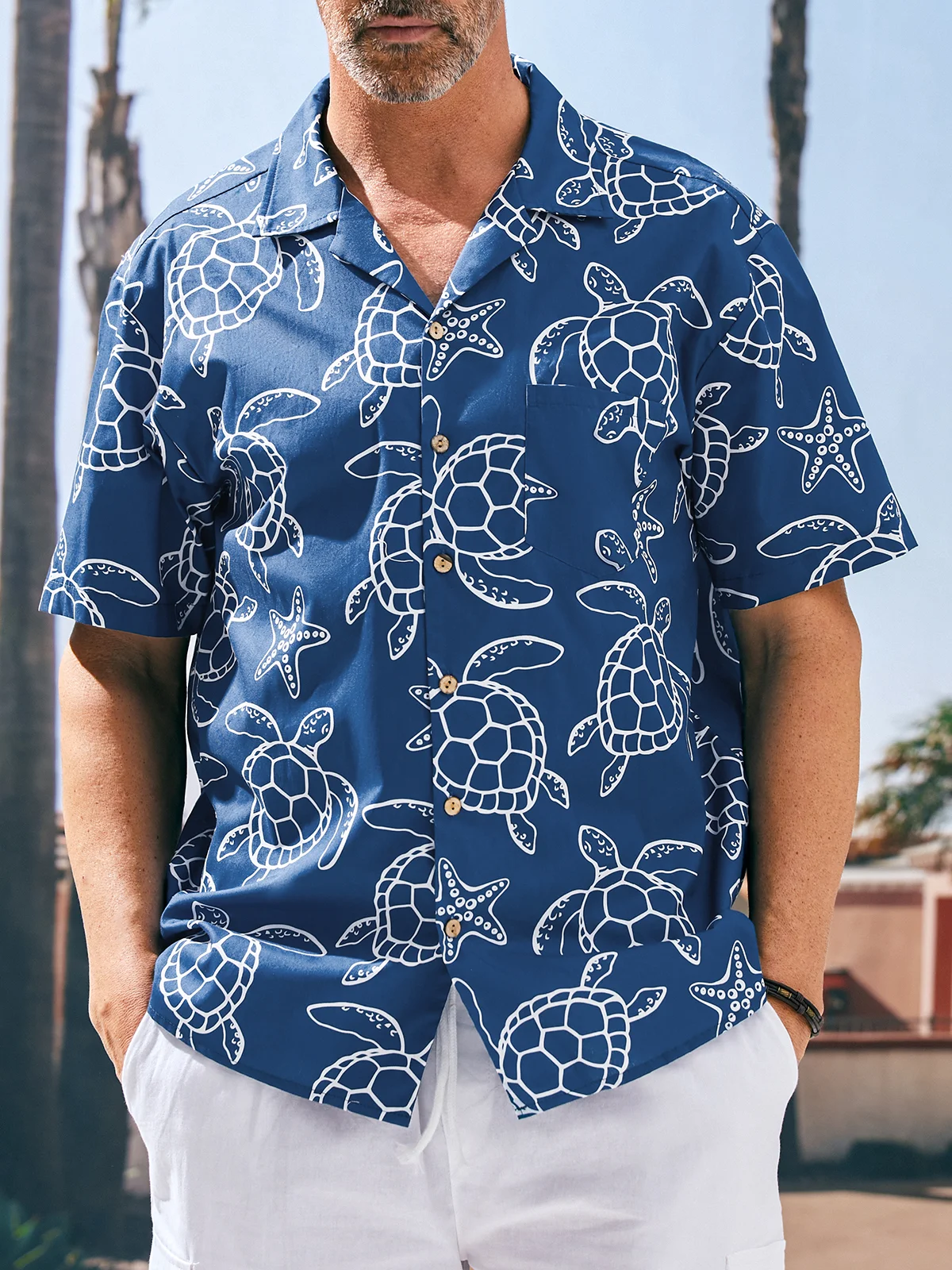 Hardaddy® Cotton Sea Turtle Chest Pocket Aloha Shirt