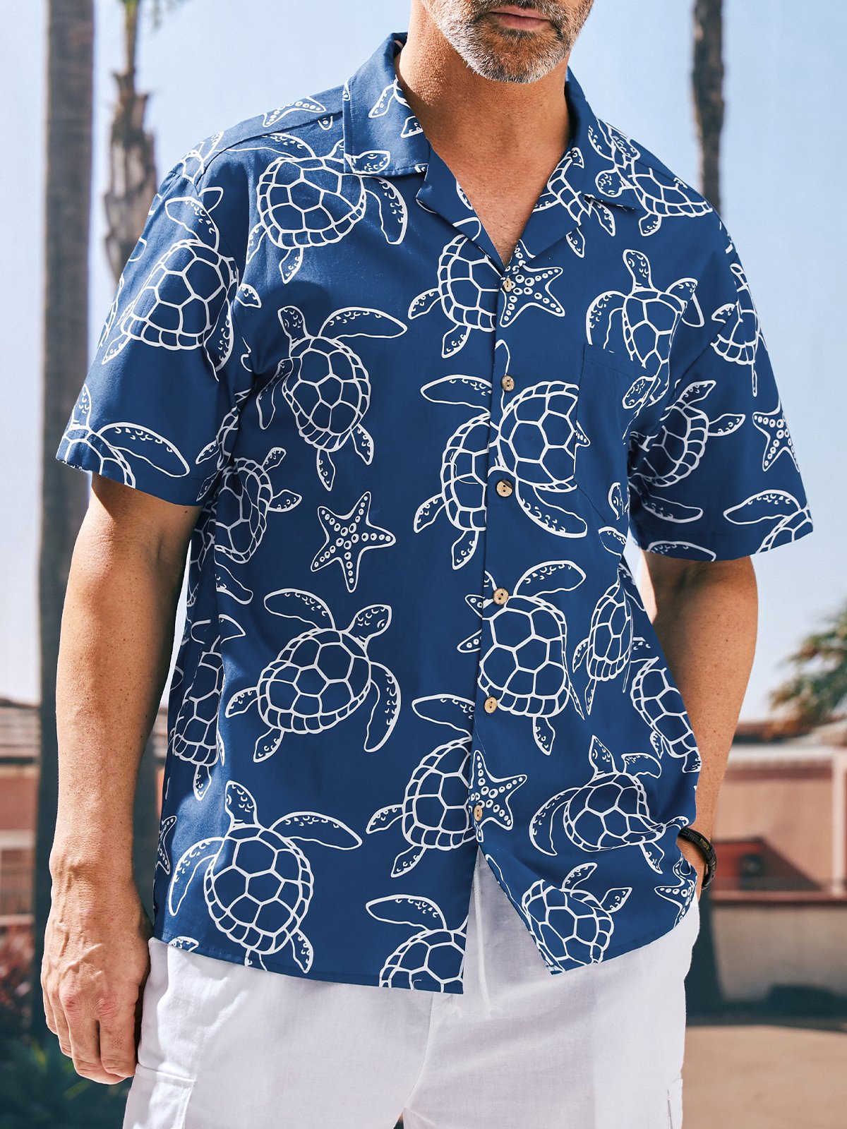 Hardaddy® Cotton Sea Turtle Chest Pocket Aloha Shirt