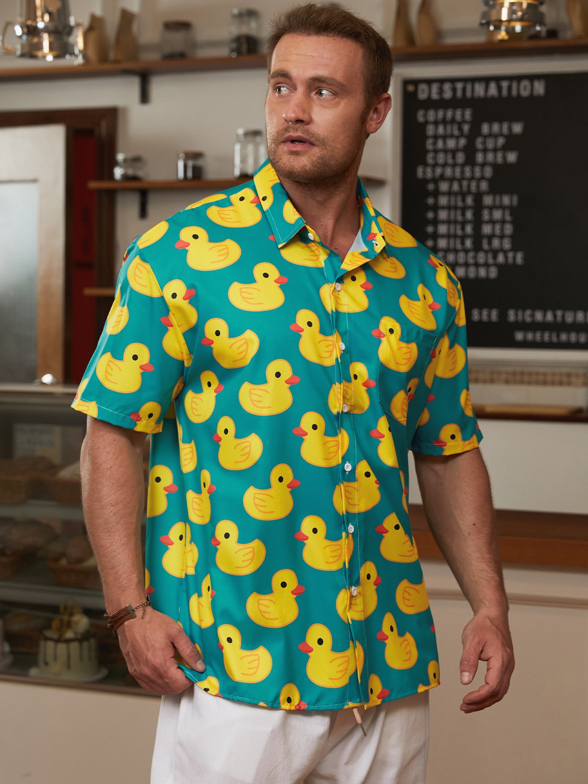 Hardaddy Ducks Chest Pocket Short Sleeve Hawaiian Shirt
