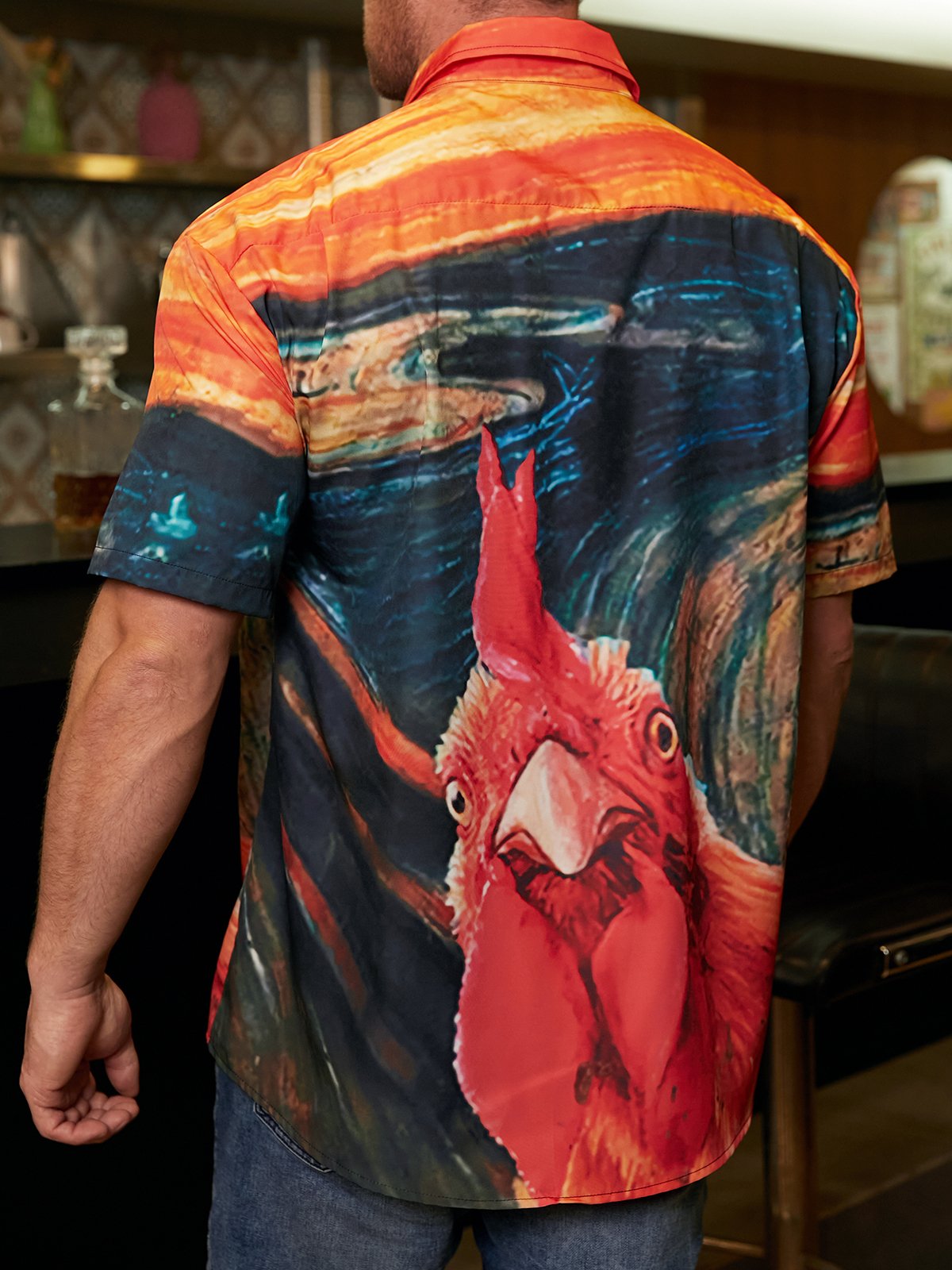 Hardaddy Fun Rooster Chest Pocket Short Sleeve Casual Shirt