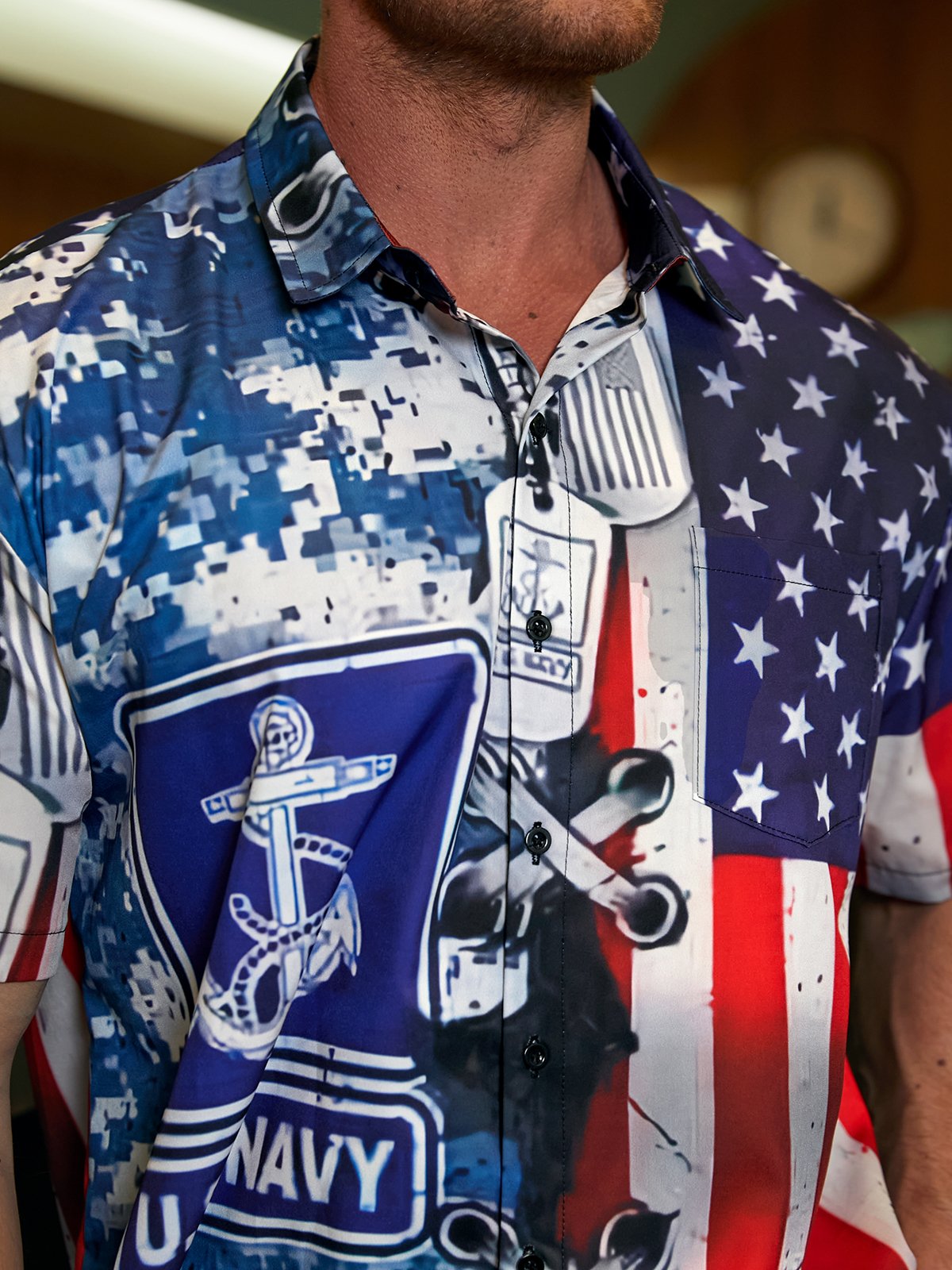 Hardaddy Veterans Navy Chest Pocket Short Sleeve Casual Shirt