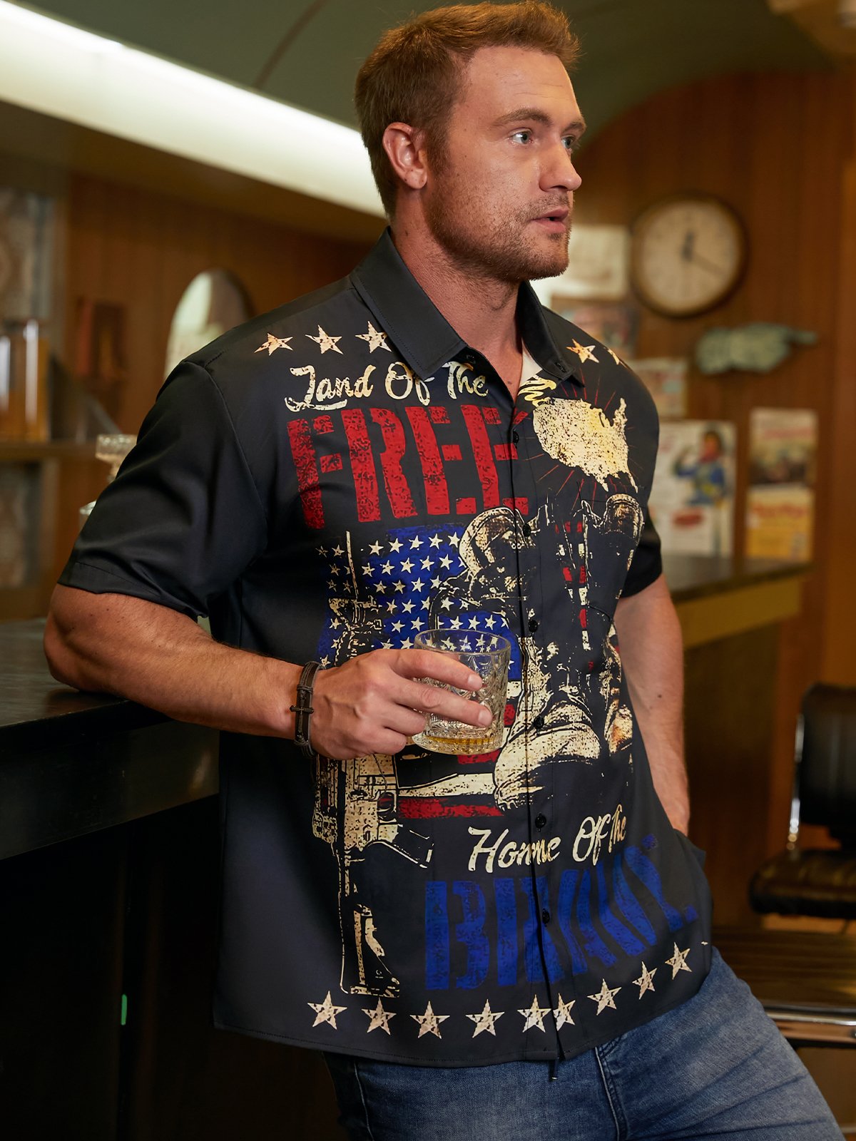 Veterans American Flag Chest Pocket Short Sleeve Shirt