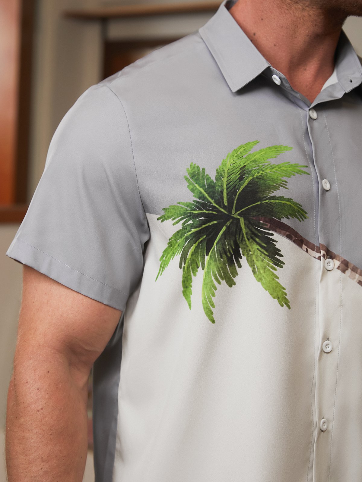Men's Contrast Palm Tree Print Shirt
