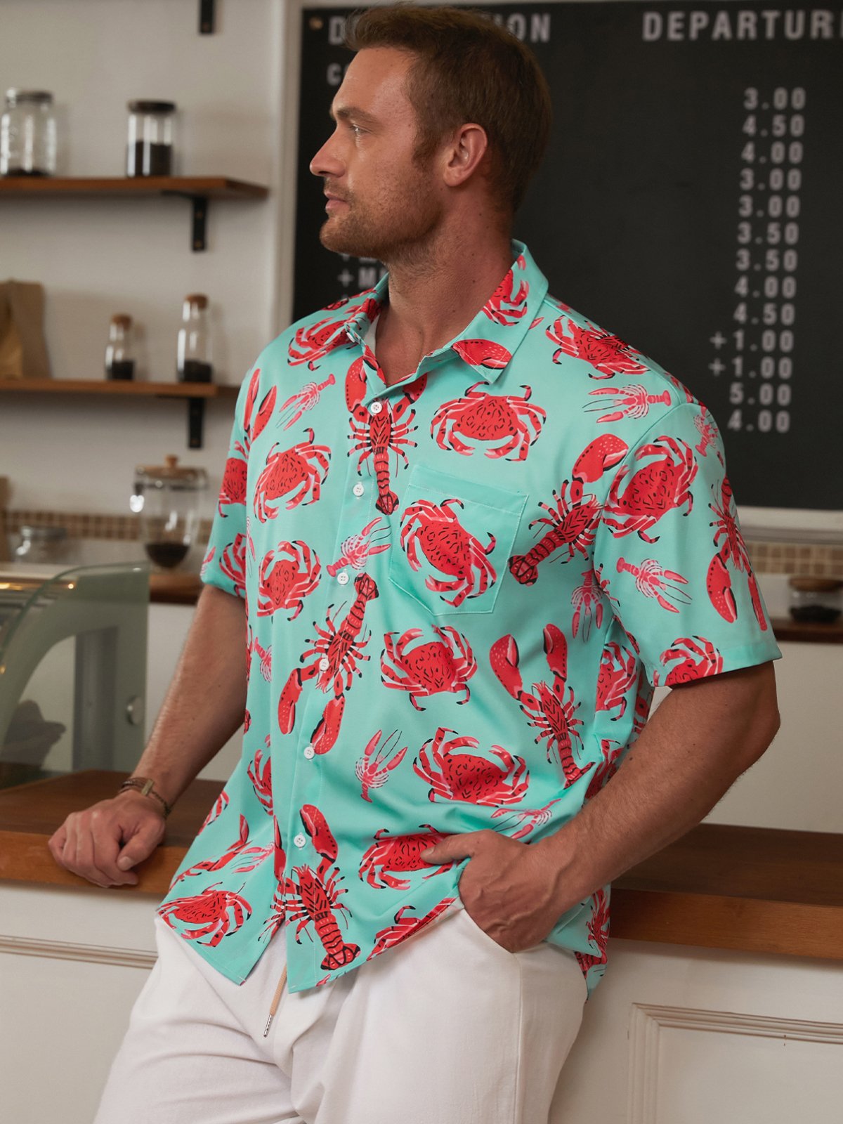 Sea Animals Chest Pocket Short Sleeves Casual Shirts