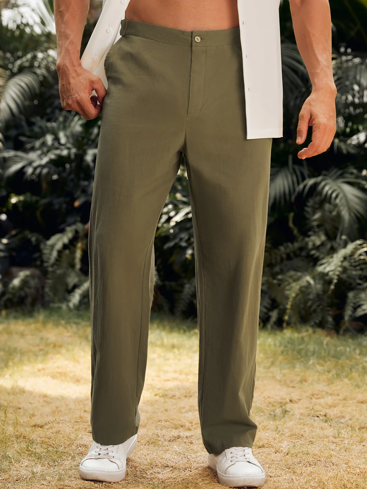 Cotton and Linen Plain Hawaiian Casual Trousers