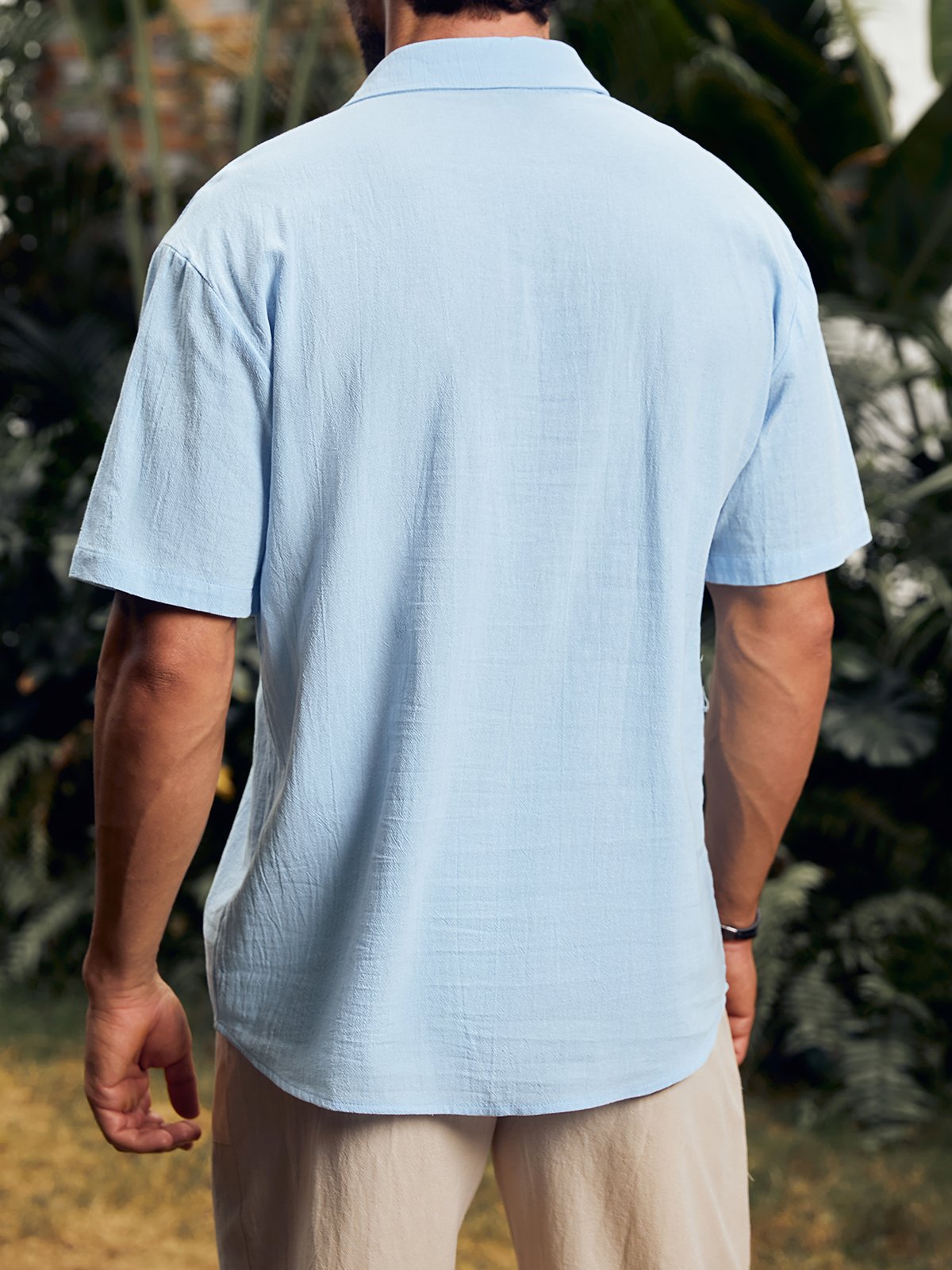 Plain Chest Pocket Short Sleeve Casual Shirt