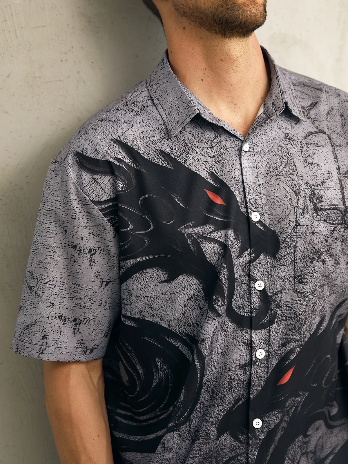 Dragon Chest Pocket Short Sleeve Casual Shirt