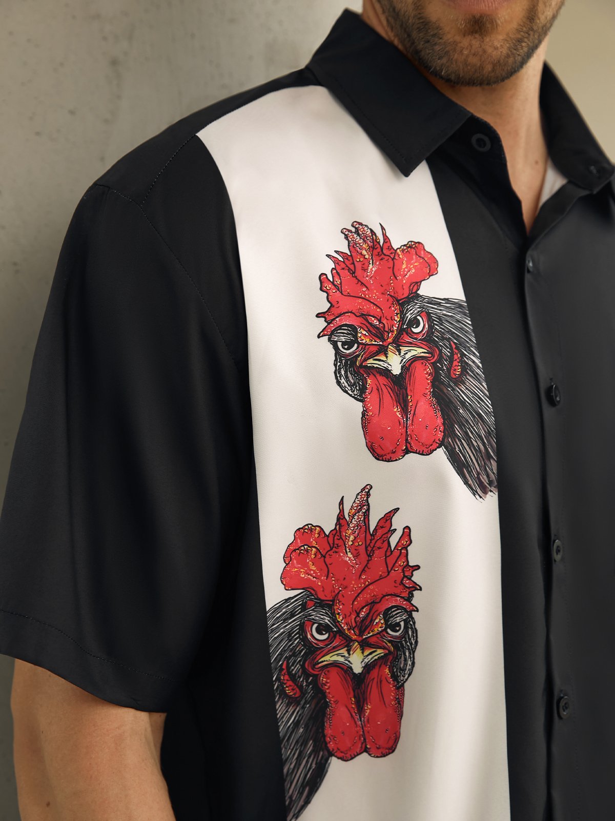 Hardaddy Rooster Chest Pocket Short Sleeve Bowling Shirt
