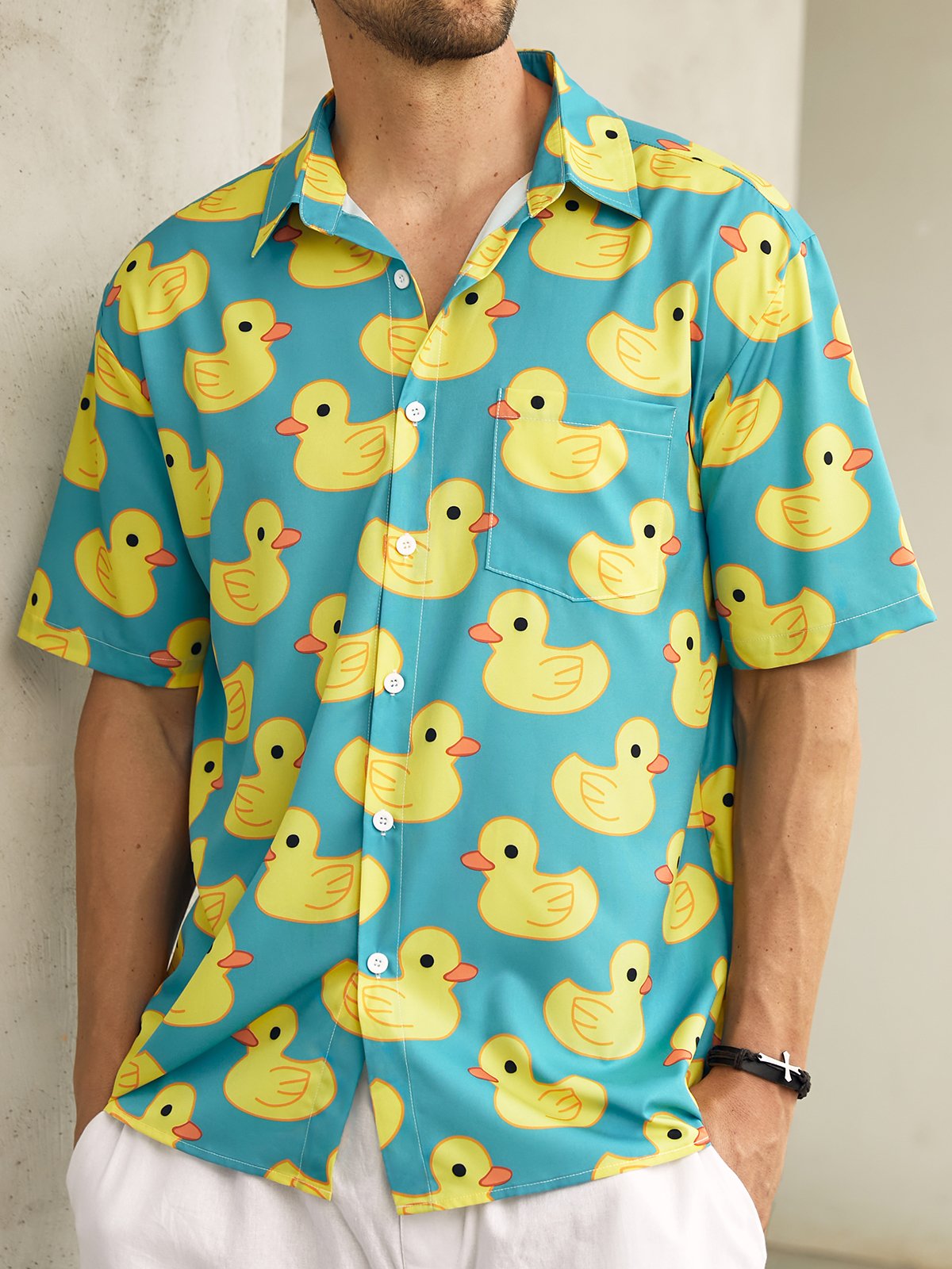 Hardaddy Ducks Chest Pocket Short Sleeve Hawaiian Shirt