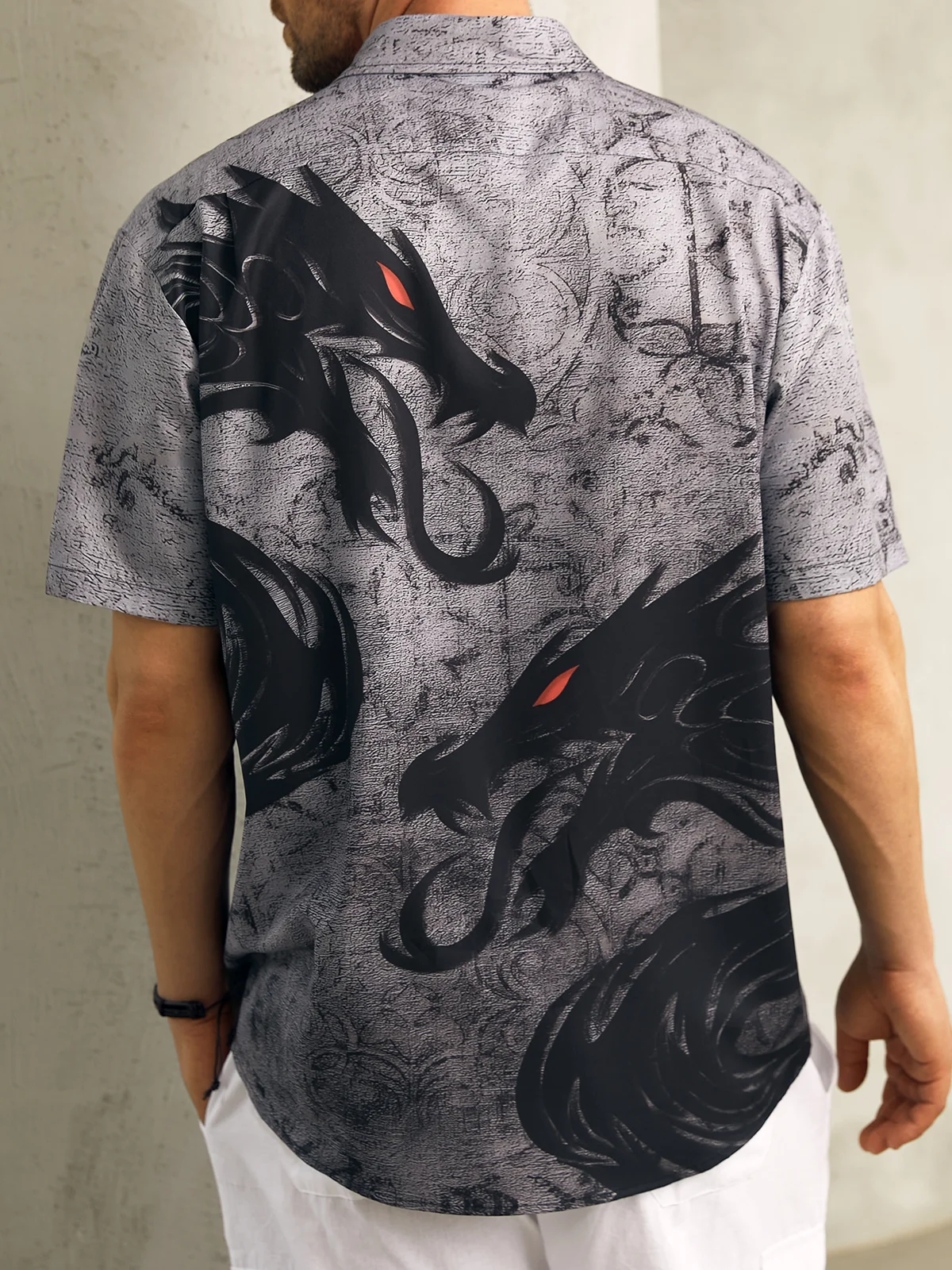 Dragon Chest Pocket Short Sleeve Casual Shirt