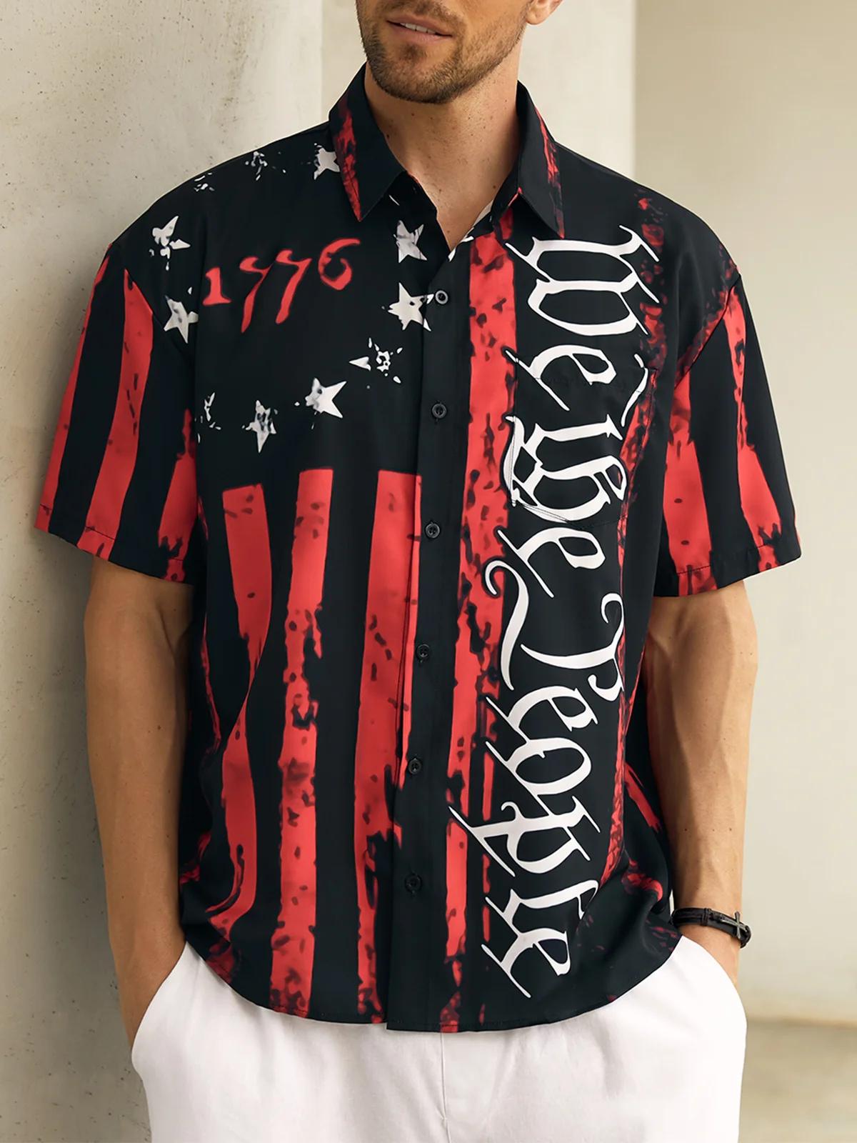 Independence Day Chest Pocket Short Sleeve Shirt