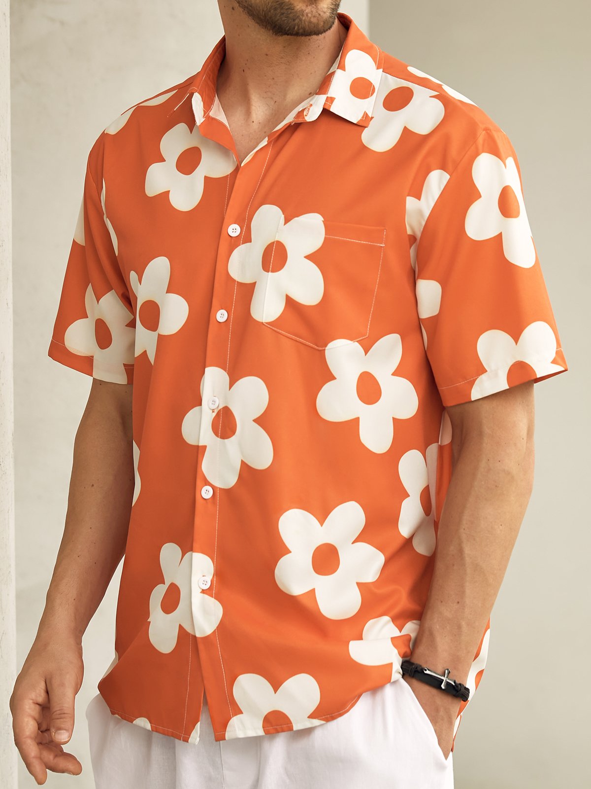 Hardaddy Floral Chest Pocket Short Sleeve Hawaiian Shirt