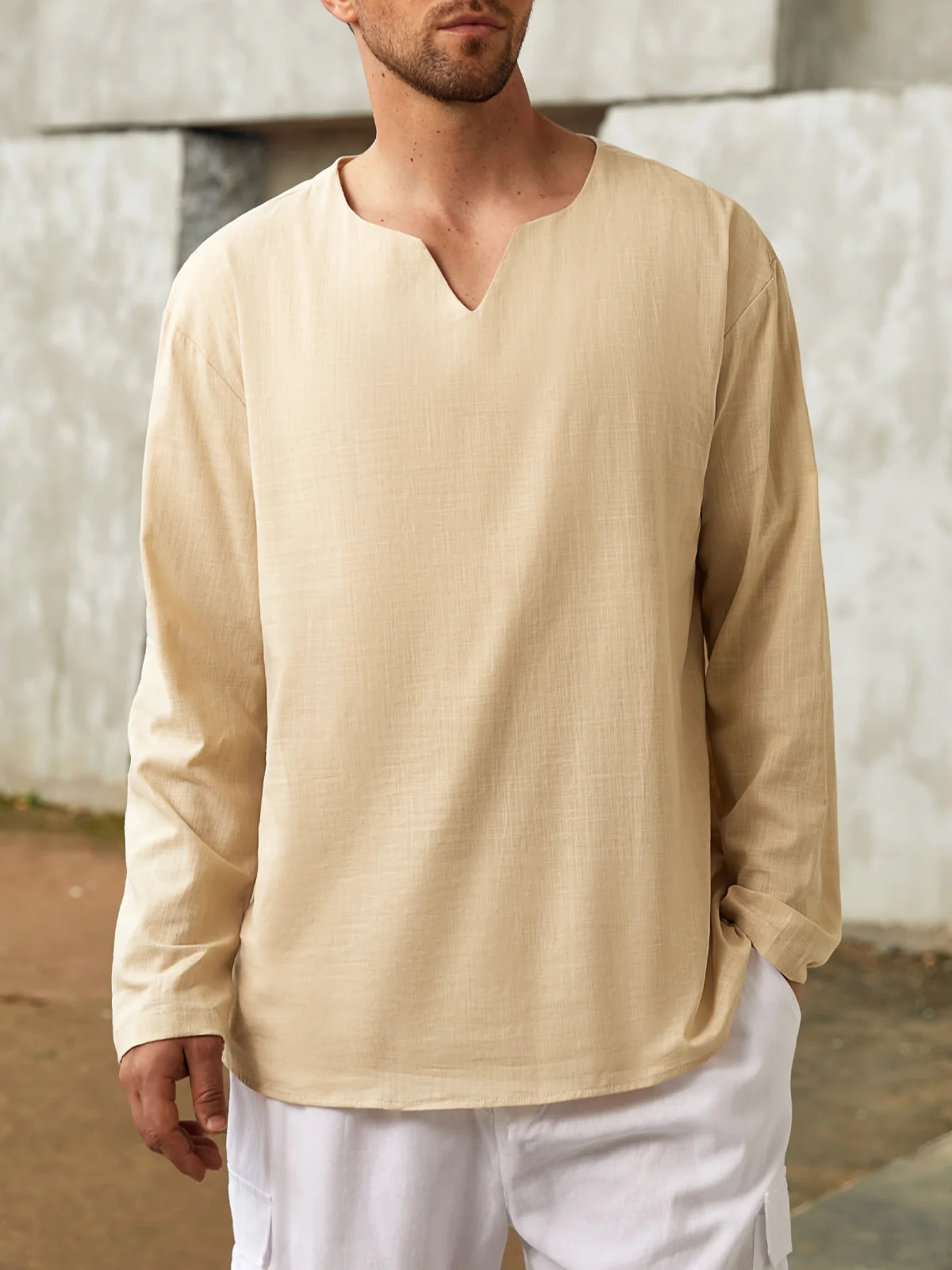 Hardaddy Cotton Long Sleeve V Neck Shirt