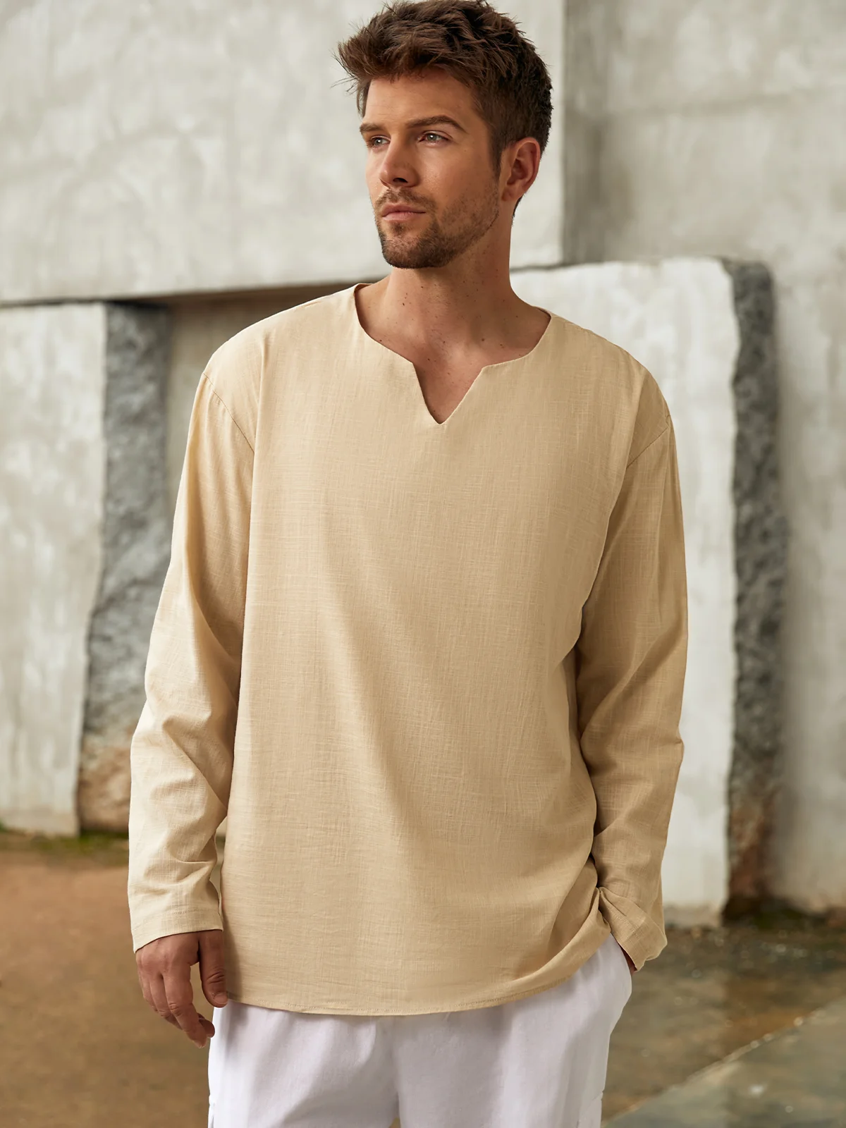 Hardaddy Cotton Long Sleeve V Neck Shirt