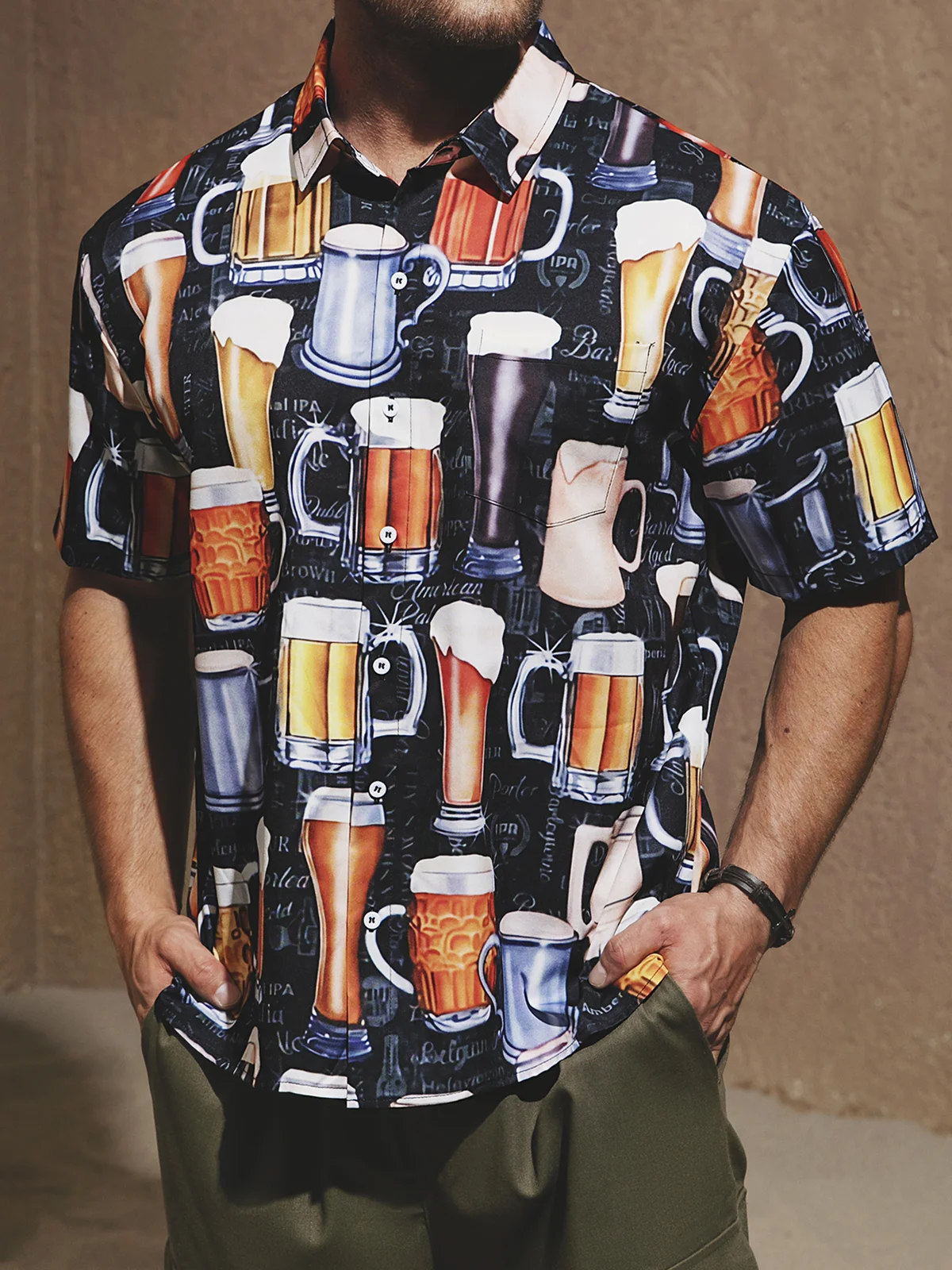 Beer Chest Pockets Short Sleeve Casual Shirts