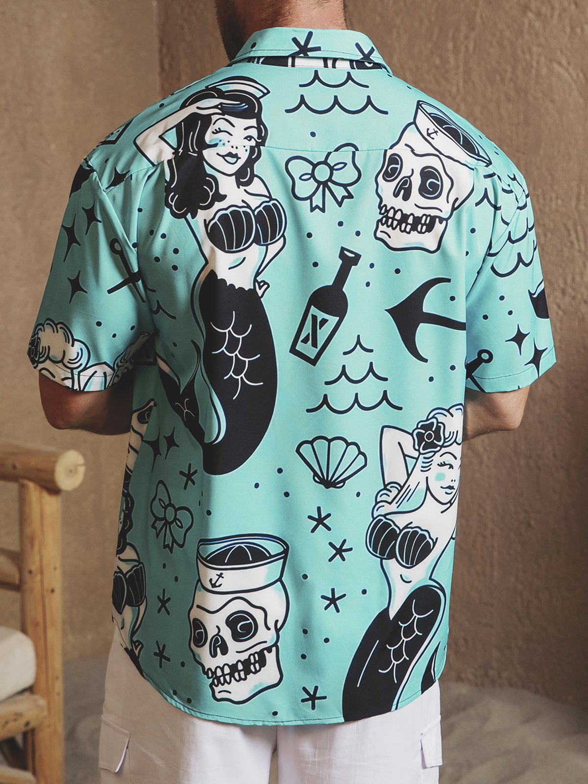 Hardaddy Mermaid Chest Pocket Short Sleeve Hawaiian Shirt