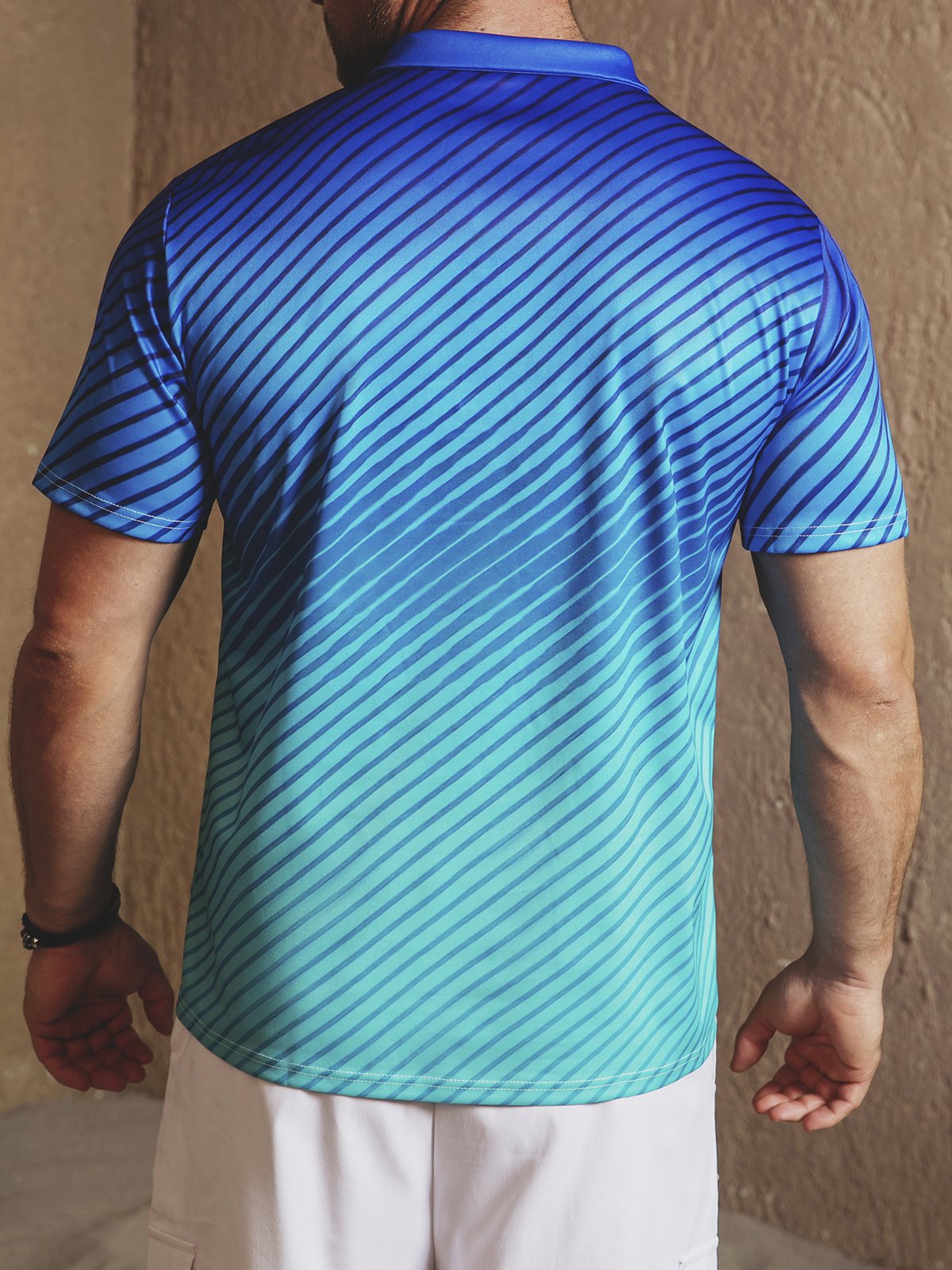 Hardaddy Ombre Abstract Geometric Button Short Sleeve Golf Polo Shirt