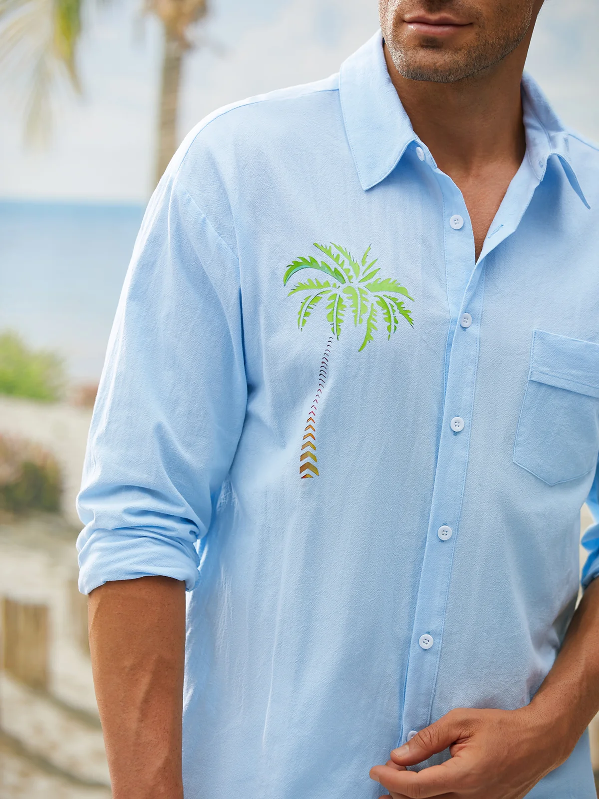 Coconut Tree Long Sleeve Resort Shirt